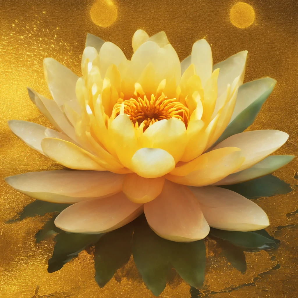 A golden water lily, lotus petals, radiating golden light, Lotus, with lotus flowers, glowing golden aura, a golden halo, soft golden light, glowing delicate flower, lotuses, gold ethereal light, gold flowers, sitting on a lotus flower, gilded lotus princess, Golden glow, Golden light, golden background with flowers, (extremely detailed CG unity 16k wallpaper:1.1), (Denoising strength: 1.45), (tmasterpiece:1.37), ray tracing, god rays, UHD, award winning