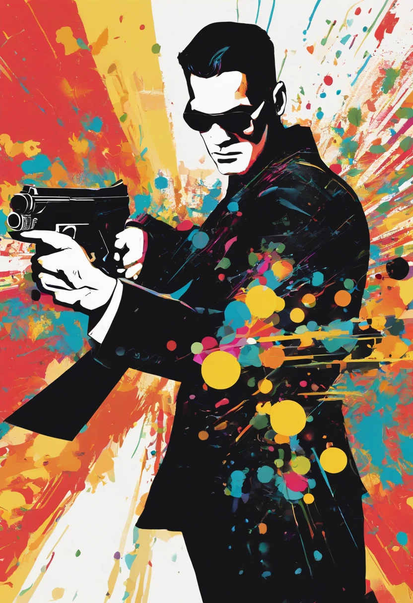 GTA-style artwork 1 man in a suit, leaning on a fence smoking. satirical, exaggerated, pop art style, vibrant colors, iconic characters, action-packed