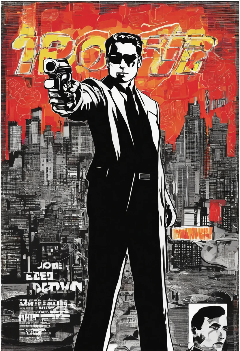 arafed man in a black suit holding a gun and aiming, a picture by John Mossman, pexels, neo-figurative, neo from the matrix, neo from matrix, movie still from the matrix, from matrix ( 1 9 9 9 ), from matrix(1999), wires from the matrix movie, movies with guns,16k.