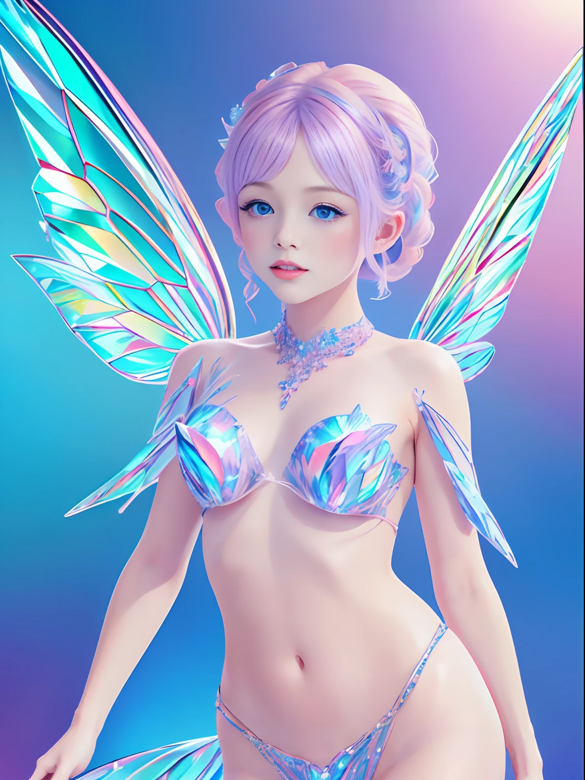(Full body like：1.4），Detailed and accurate depth of fields，8K, A high resolution, masterpiece, beautiful wallpapers, high quality, high detail, the perfect face, butterfly, dragonfly, crystallineAI, fractal art