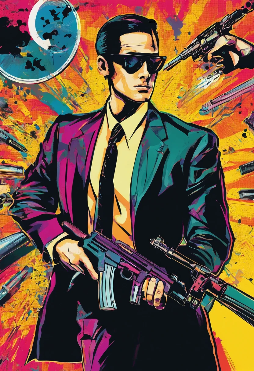 The Arad man in a black suit took aim with a gun, a picture by John Mossman, pexels, neo-figurative, neo from the matrix, neo from matrix, 《The Matrix》cinematic Film still from, from matrix ( 1 9 9 9 ), from matrix(1999), 《The Matrix》Wires in the movie, Movies with guns,16k.