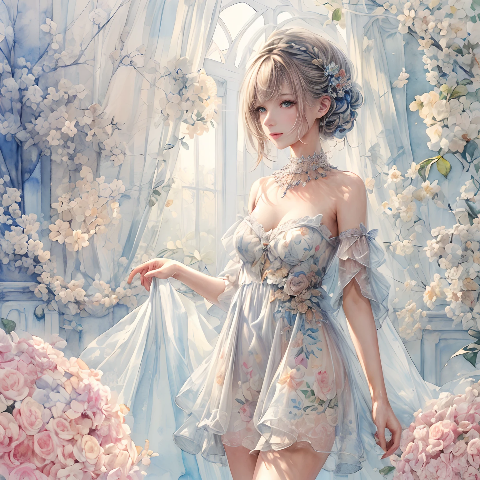 (masterpiece),(best quality:1.1),(ultra-detailed),best illustration,finely detail,(watercolor drawings:1.4),(hand-painted:1.2),(Watercolor brush hair),