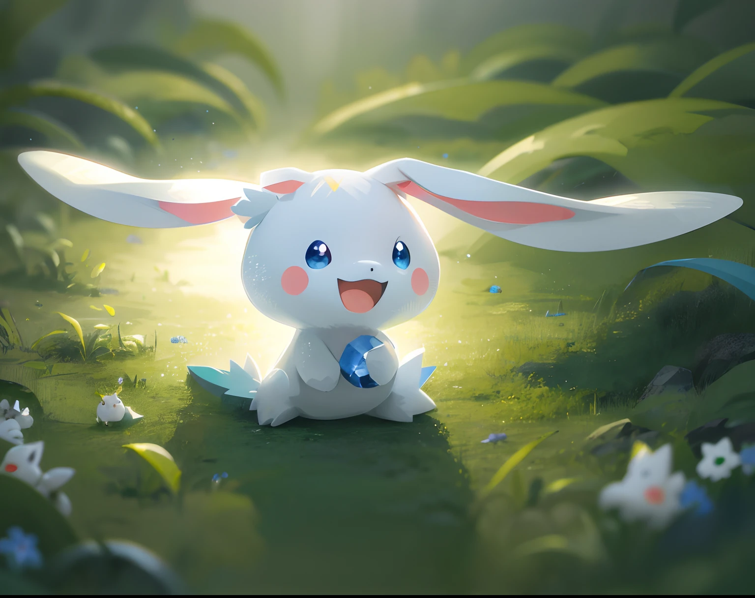 sugimori ken \(style\), Pokémon Electric, rabbit, white, (masterpiece), High Quality, bestquality, high-res, ultra-detail, outdoor, grass