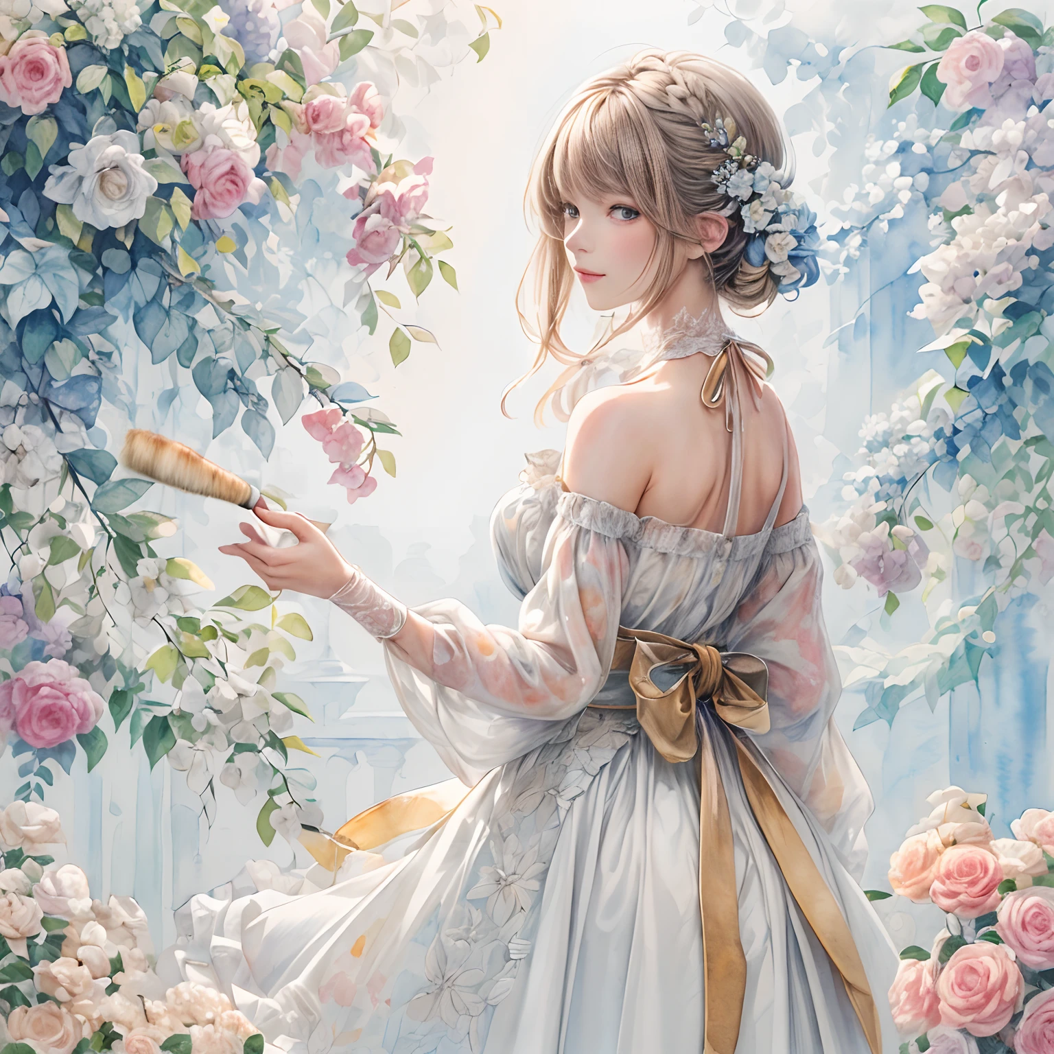 (masterpiece),(best quality:1.1),(ultra-detailed),best illustration,finely detail,(watercolor drawings:1.4),(hand-painted:1.2),(Watercolor brush hair),