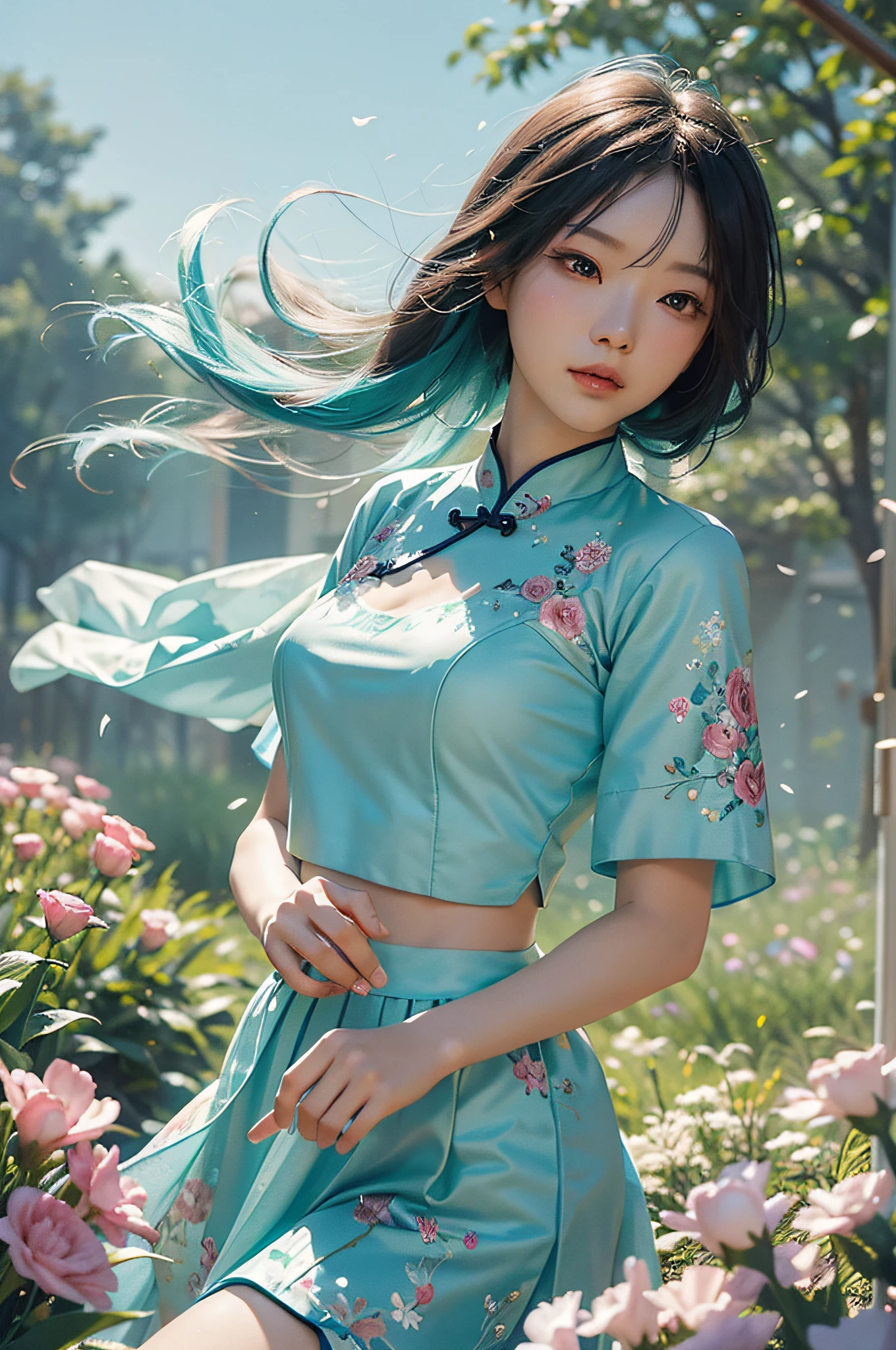（tmasterpiece：1.2）， best qualtiy， tmasterpiece， Original， extremelydetailedwallpaper， （VerydetailedCG：1.2）， [（white backgrounid：1.5）：：5]，isometry，1个Giant Breast Girl，Medium Shot Shot，（full bodyesbian：1.2），Kamiasto ayaka（Chunhua Communications），Kamiasto ayaka，Official alternating hairstyles，Official alternating costumes，bluntbangs，butterfly hair ornaments，hair flower，a blue dress，Gray eye，lightblue hair，mole under the eye， mannequin，Imperial water