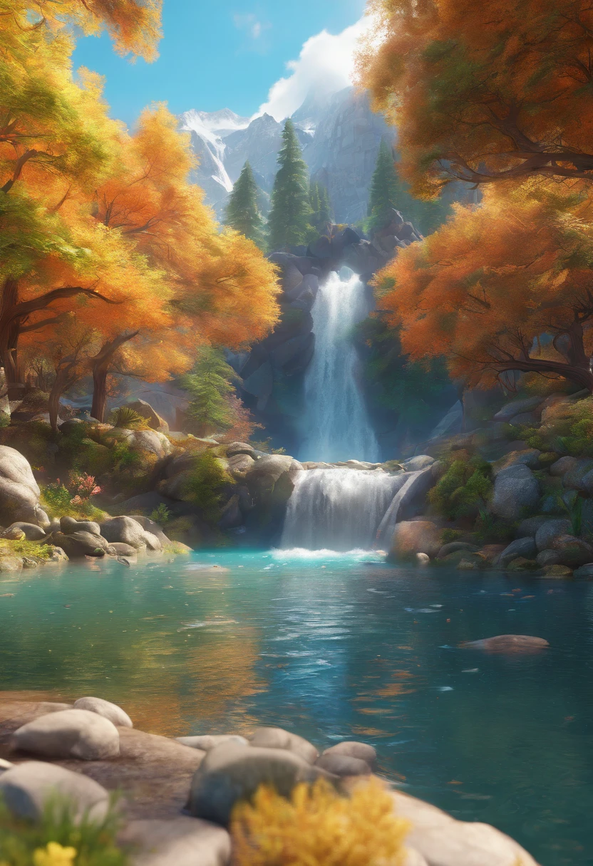 Masterpiece, Best quality, High quality, Extremely detailed Cg Unity 8K wallpaper, scenery, Outdoors, sky, Cloud, day, No Man, Mountain, landscape, water, tree, Blue sky, waterfallr, cliff, Nature, Lake, River, Cloudy sky,award winning photography, Bokeh, Depth of field, hdr, full bloom, color difference ,Photorealistic,Extremely detailed, trending on artstationh, trending on CGSociety, Intricate, High detail, Dramatic, art by midjourney