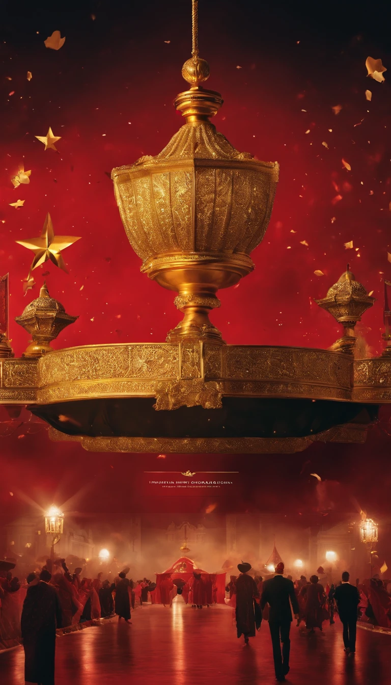 National Day poster，fundo vermelho，Small elements of golden music，The picture is simple，atmospurate，high high quality