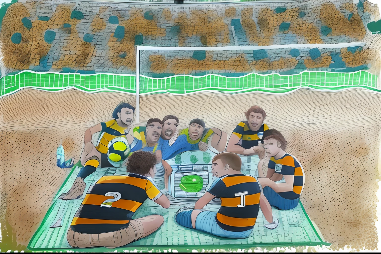 piquinique em um estadio de futebol