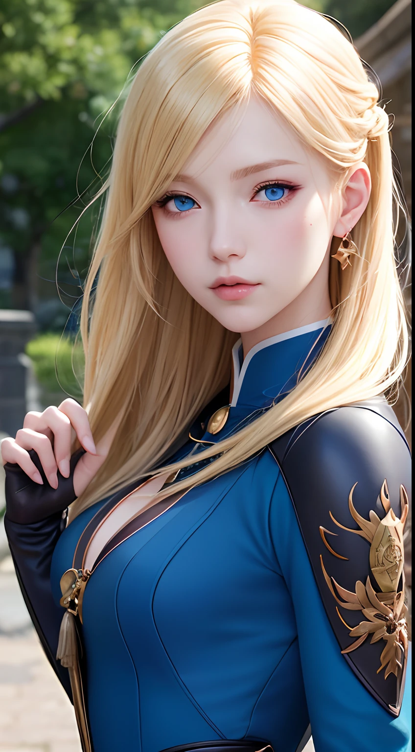 a close up of a person with blonde hair and blue eyes, ayaka genshin impact, avatar image, cushart krenz key art feminine, official art, detailed key anime art