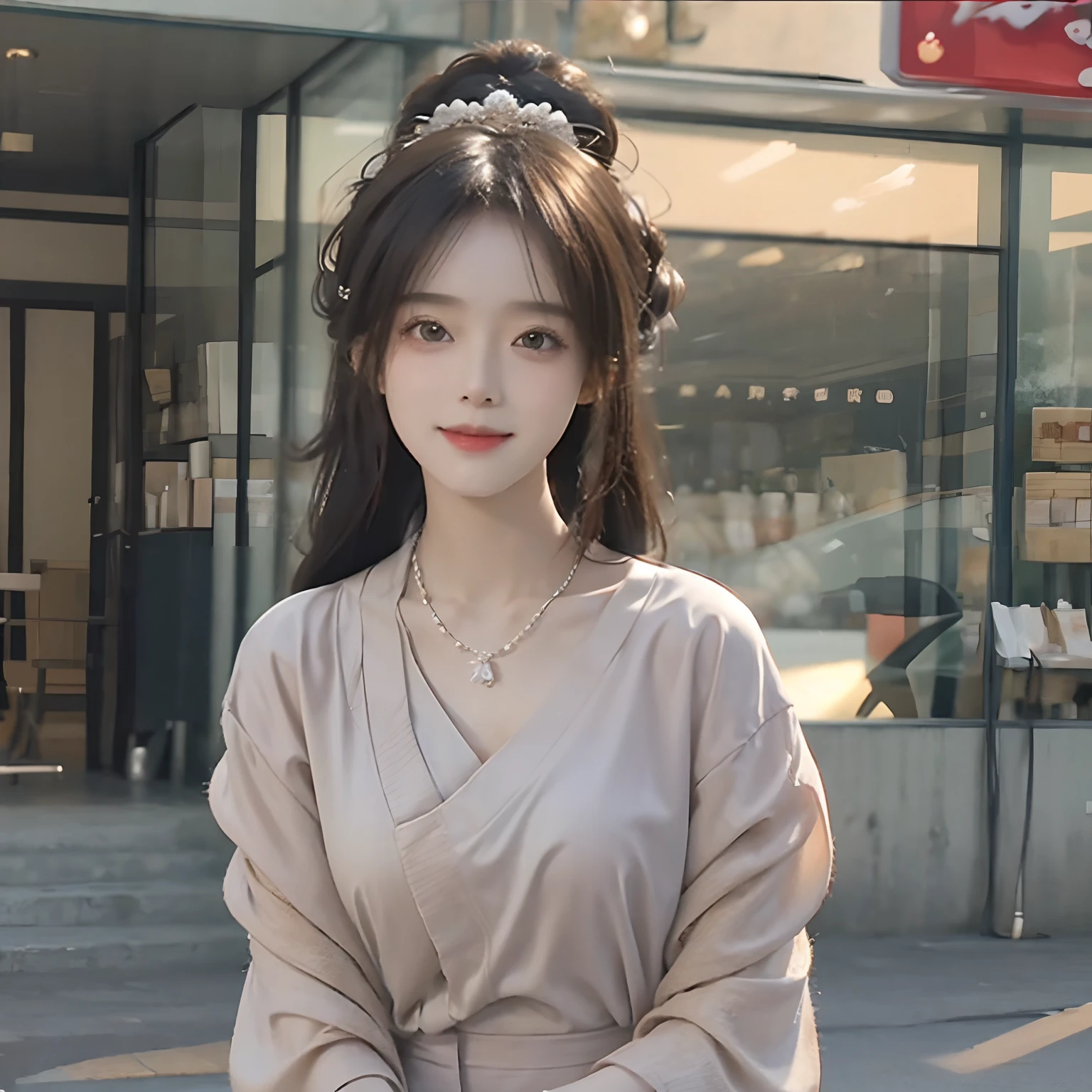 Superb quality, Masterpiece, high resolution, 1girll, Blush, (Seductive smile: 0.8), Star eyes, Chinese Hanfu, Hair accessories, necklace, jewelry, Beauty, On_Body, Tyndall effect, Realism, Shadow room, light edge, Two-tone lighting, (High detail skin: 1.2), 8K, Ultra HD, Slr, Soft light, High quality, Volume lighting, candid photo of, high resolution, 4K, 8K, Background blur, Light and tulle,