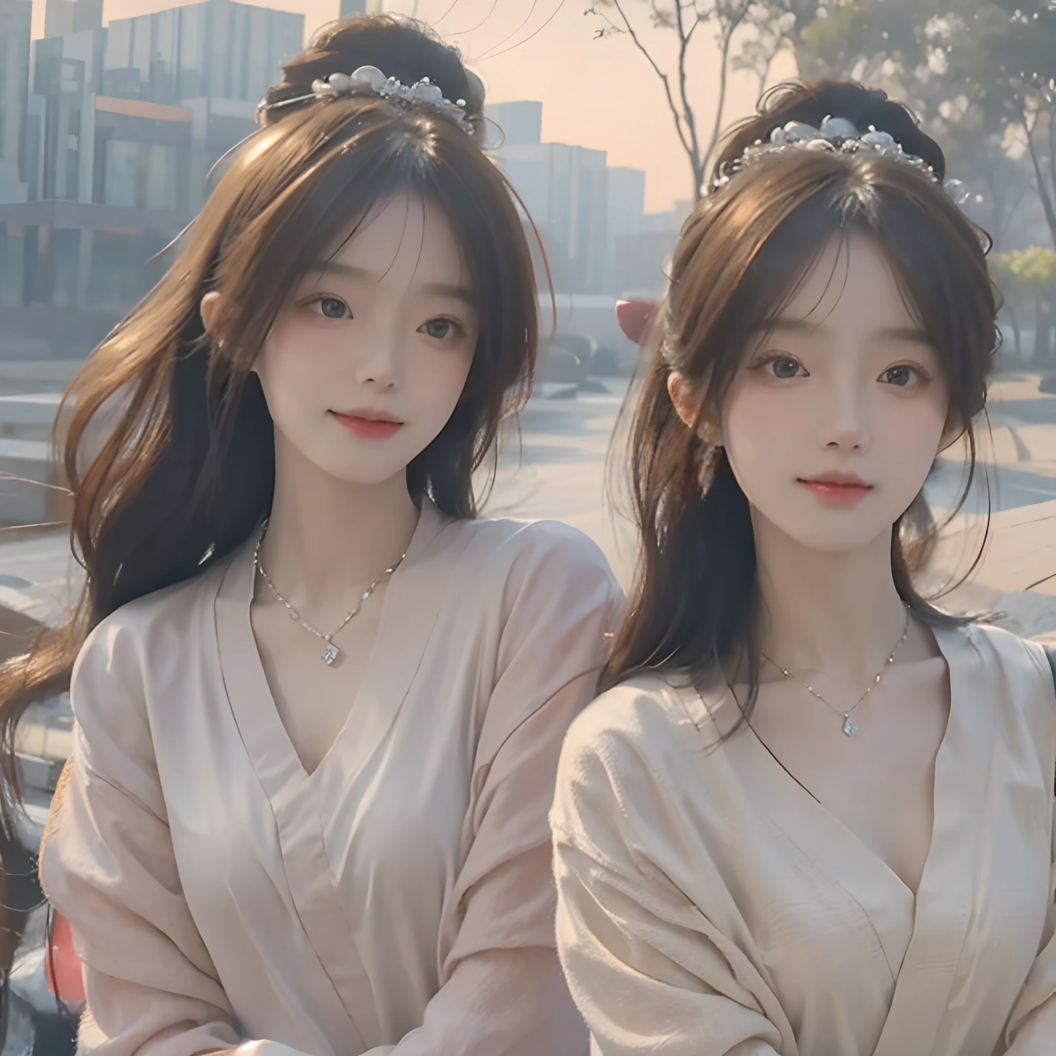 Superb quality, Masterpiece, high resolution, 1girll, Blush, (Seductive smile: 0.8), Star eyes, Chinese Hanfu, Hair accessories, necklace, jewelry, Beauty, On_Body, Tyndall effect, Realism, Shadow room, light edge, Two-tone lighting, (High detail skin: 1.2), 8K, Ultra HD, Slr, Soft light, High quality, Volume lighting, candid photo of, high resolution, 4K, 8K, Background blur, Light and tulle,