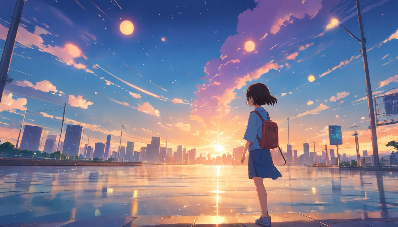 Chinese ink style,Hyper-detailing,comic strip,China-style,pupils,school ground,starrysky,highly detailed surreal vfx,eventide,super-fine,ultra - detailed,high qulity,8K ,oc rendered,dynamic viewing angle