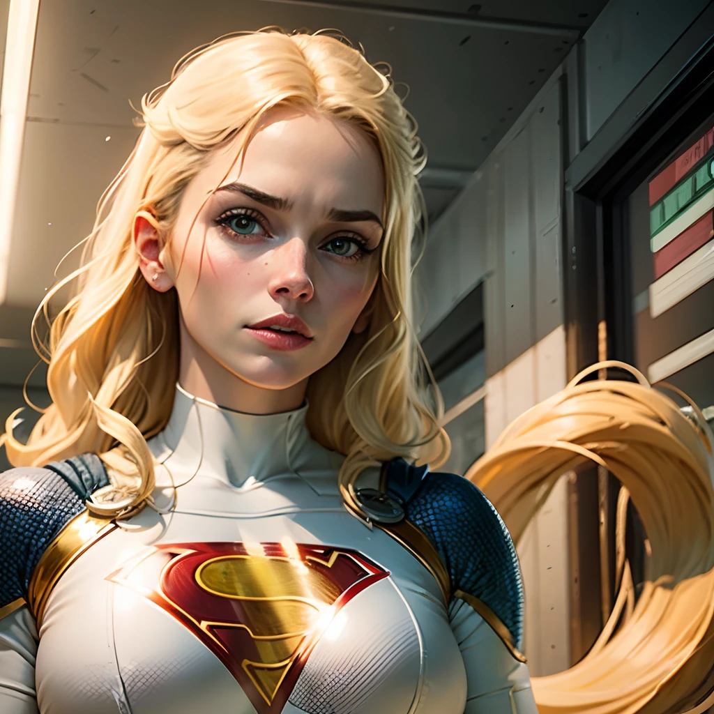 power girl, dc comics, blond hair, white super hero unifo --auto --s2