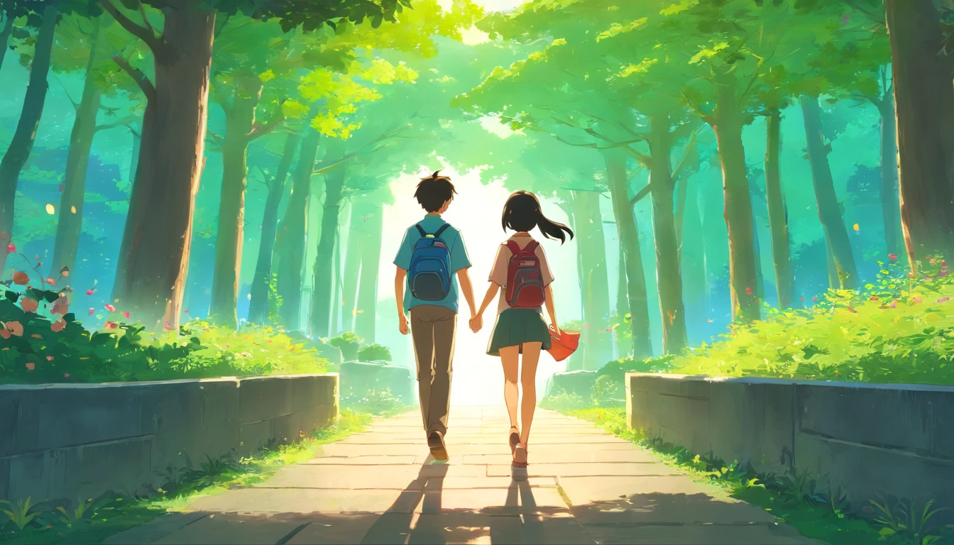 Chinese ink style，Hyper-detailing，comic strip，China-style，pupils，school ground，Dense trees，starrysky，highly detailed surreal vfx，eventide，super-fine，ultra - detailed，high qulity，8K ，oc rendered，dynamic viewing angle