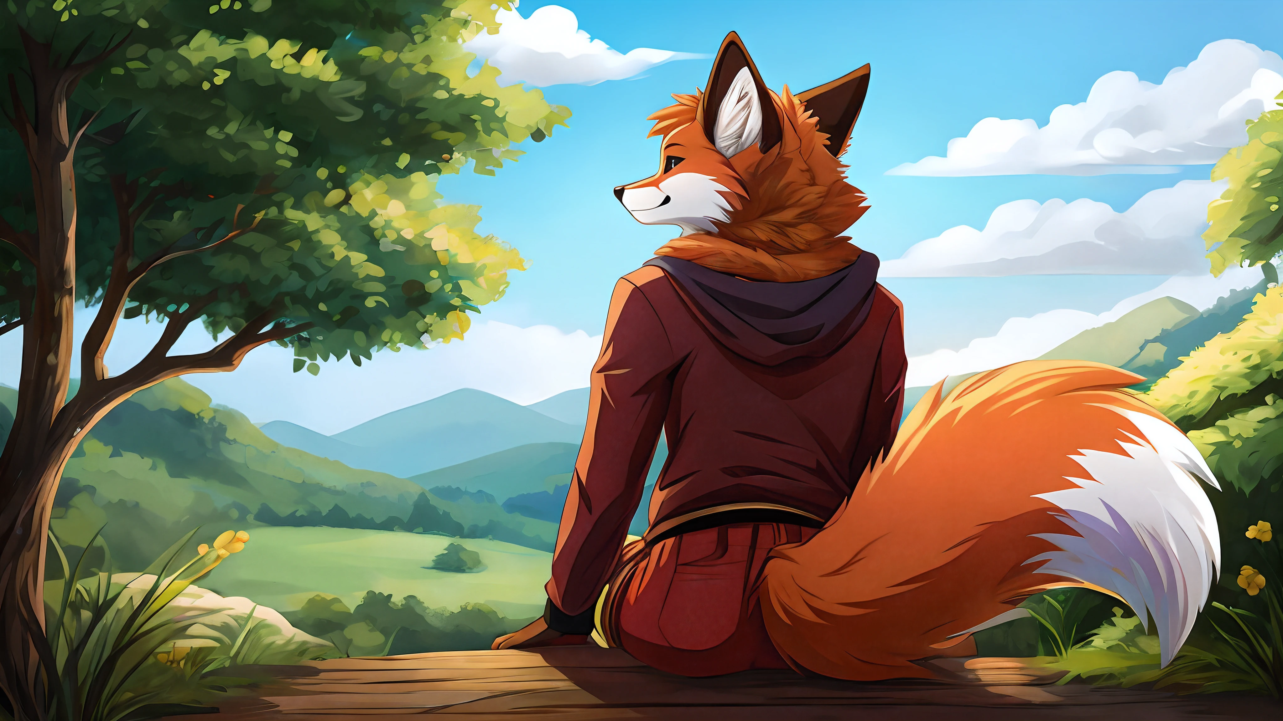 person, furry fox, with a fluffy tail