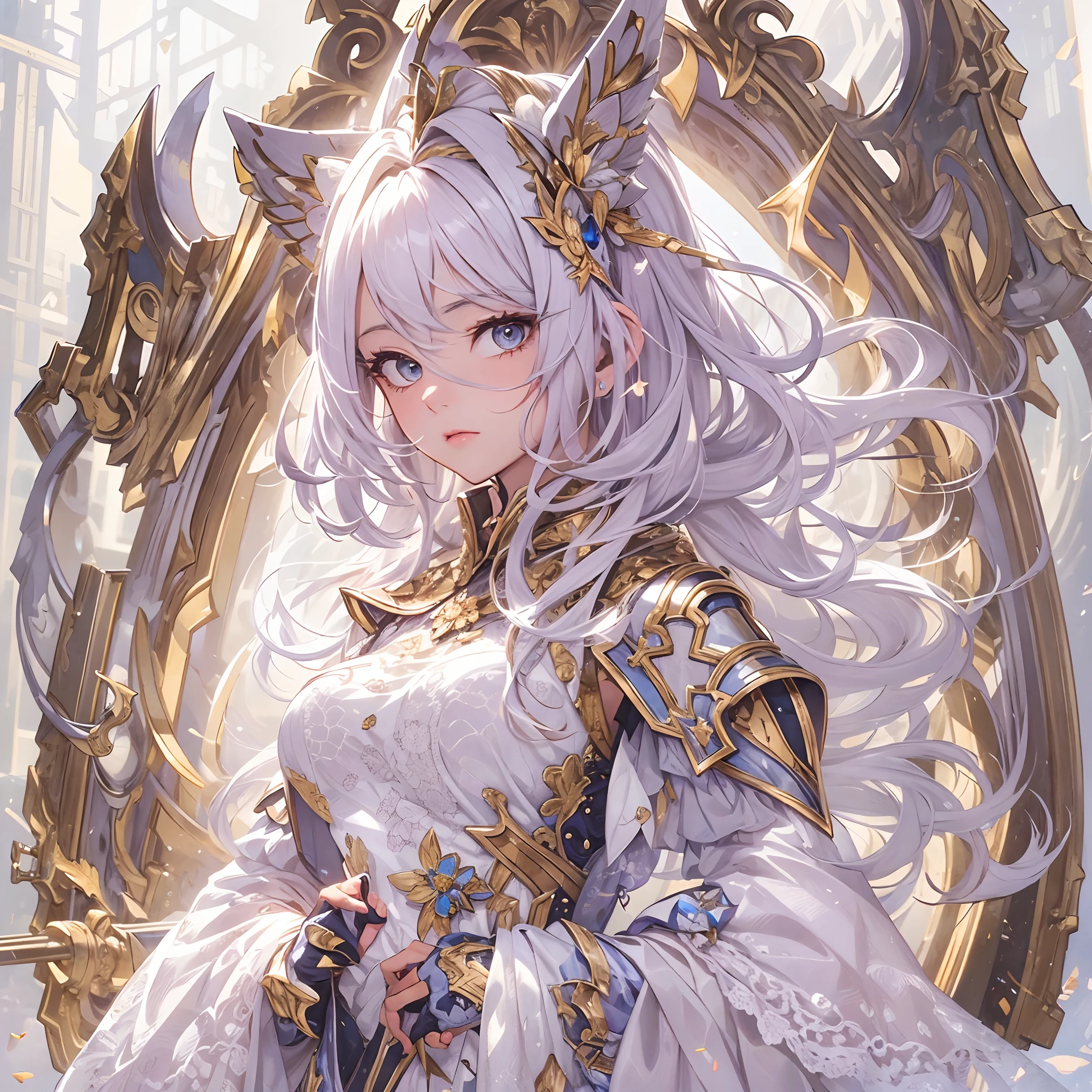 ((Masterpiece, Highest quality)), Detailed face, CharacterDesignSheet, full bodyesbian, Full of details, Multiple poses and expressions, Highly detailed, Depth, Many parts,white backgrounid,Beautiful paladin girl,Holding a shield,Extremely beautiful,Irridescent color,Seven colors,High Balance, Natural light, Lace,lacepantyhose,starrysky,Star decoration