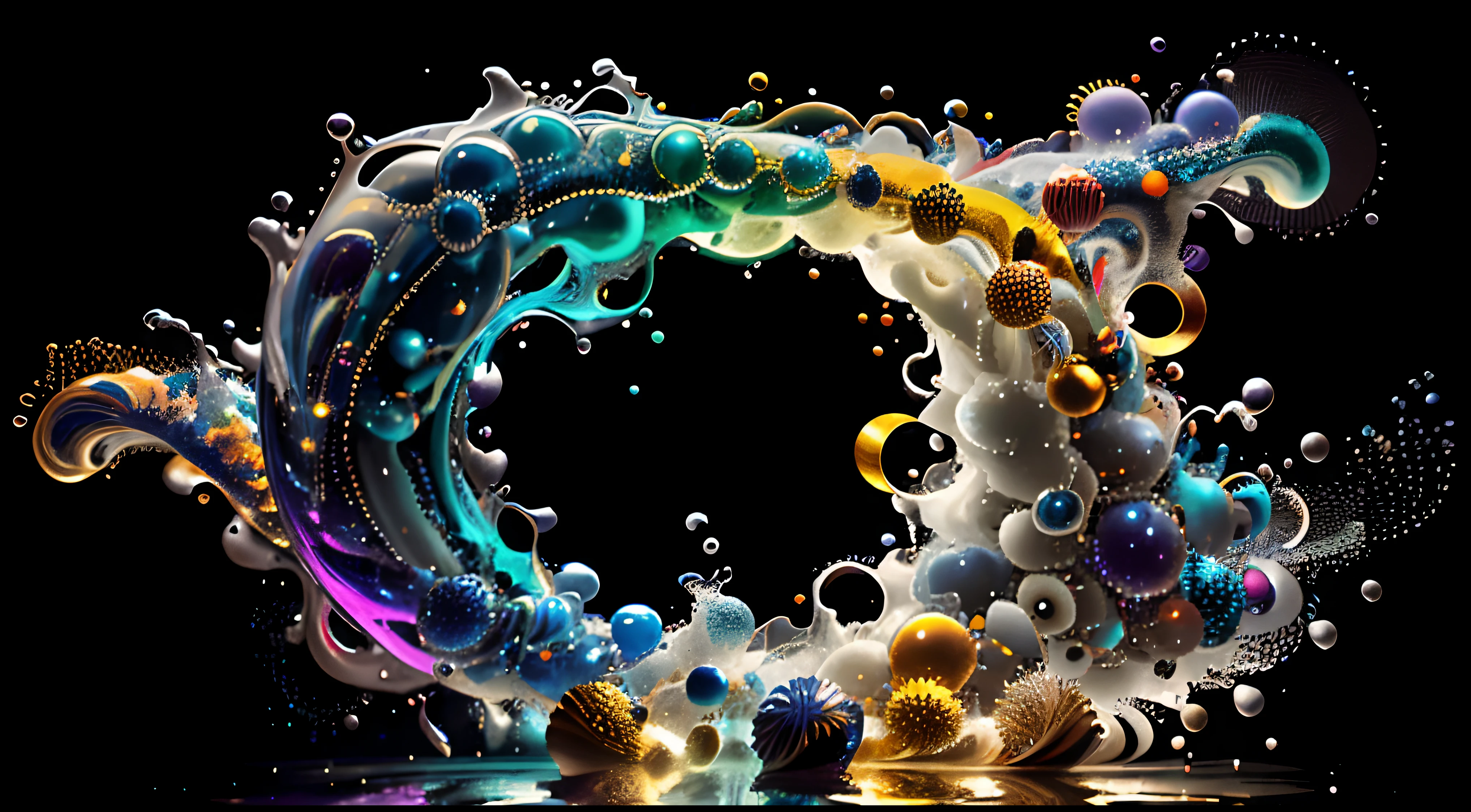 Obra de Arte abstracto multicolor en movimiento.Arte de Alberto Severo. Un primer plano de chorros y corrientes de metales preciosos fundidos que chocan entre si y forman , inmensas cantdades de gotas multicolores y chorros metalicos de oro, plata, cobre mercurio, que burbujean ,explotan ,remolinean y fluyen y ocupan todo el espacio, nubes de fluidos de colores metalicos dorados, plateados, cobrizos brillantes y tornasolados,burbujas tornasoladas, ,remolinos de gotas tornasoladas que giran y escapan.Crea una fascinante obra de arte abstracta con un enfoque en la fluidez y el movimiento. Utilice una paleta de colores rica y diversa, Blend tones seamlessly to evoke a sense of continuous movement, Background of psychedelic fuids in motion. Arte de los fluidos en movimiento