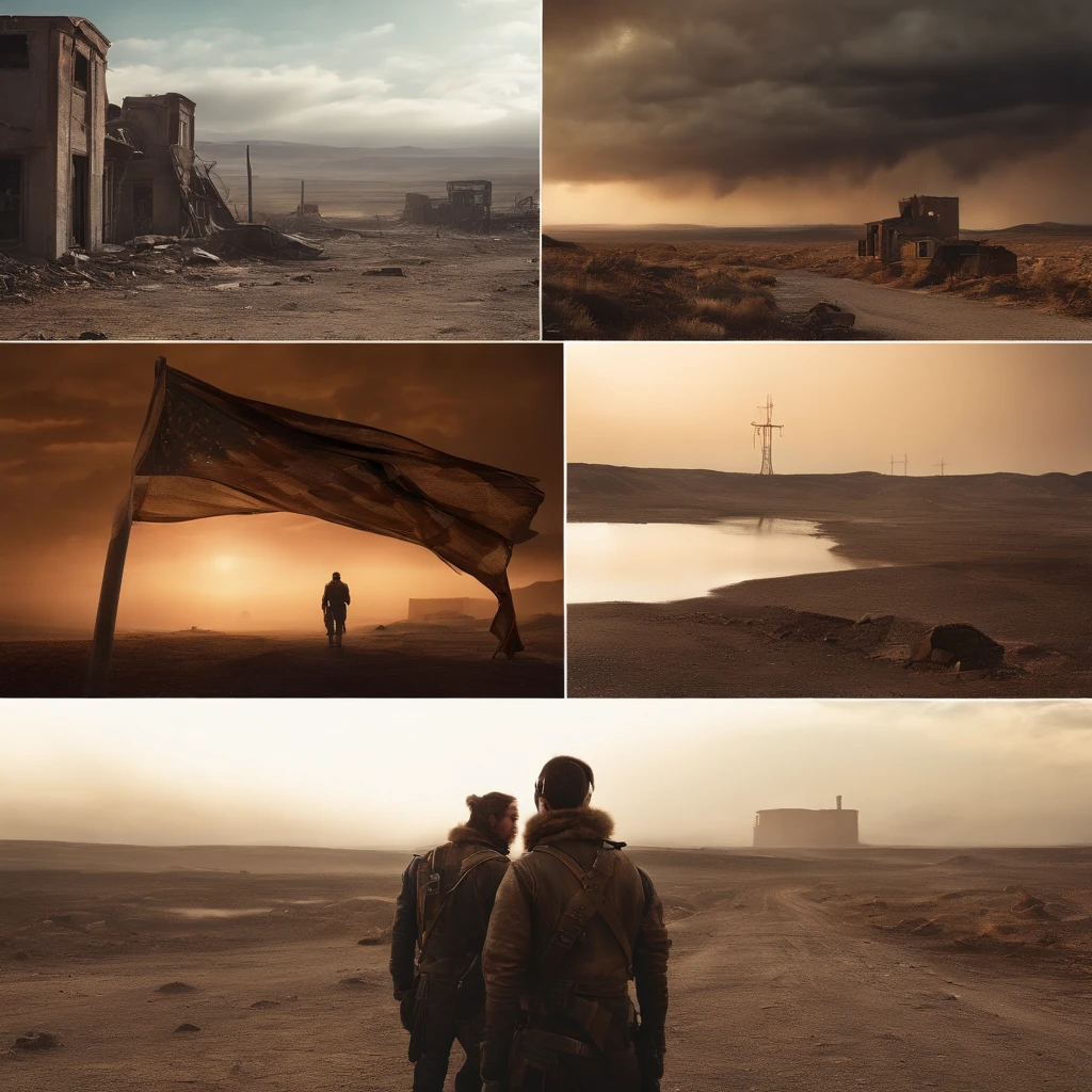 (((Post apocalyptic scenario, Desolate atmosphere, Dystopian landscape))) Postmodern wasteland punk style singer