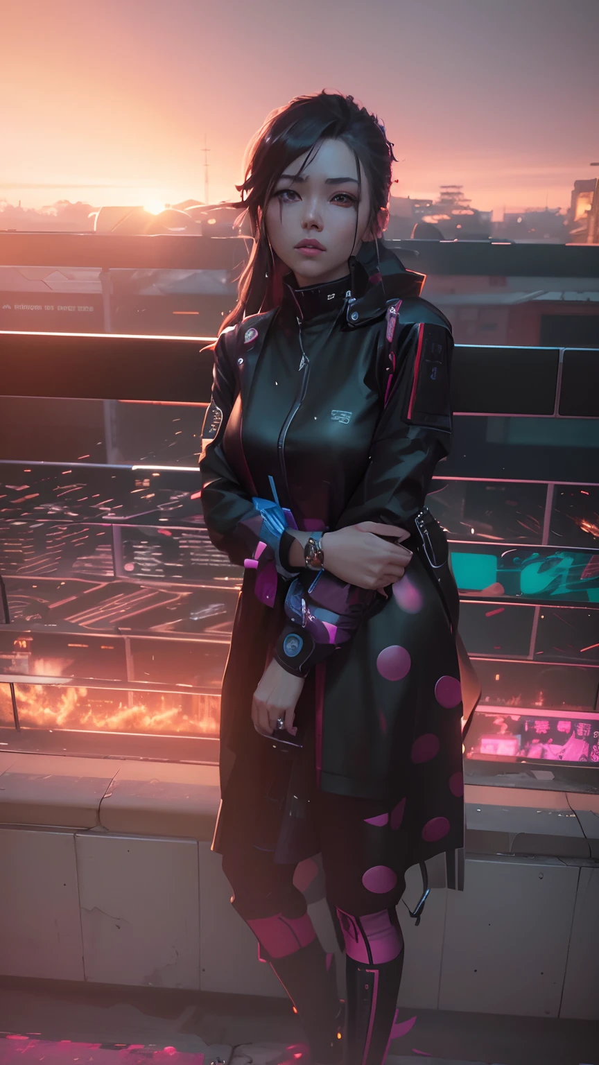 there is a woman standing on the side of the street, cyberpunk art by Yang J, Trending on ArtStation, Realism, artwork in the style of guweiz, Anime style. 8K, guweiz, realistic anime 3 d style, Trending on CGSTATION, 🤤 girl portrait, hyper-realistic cyberpunk style, Anime style mixed with Fujifilm, dreamy cyberpunk girl