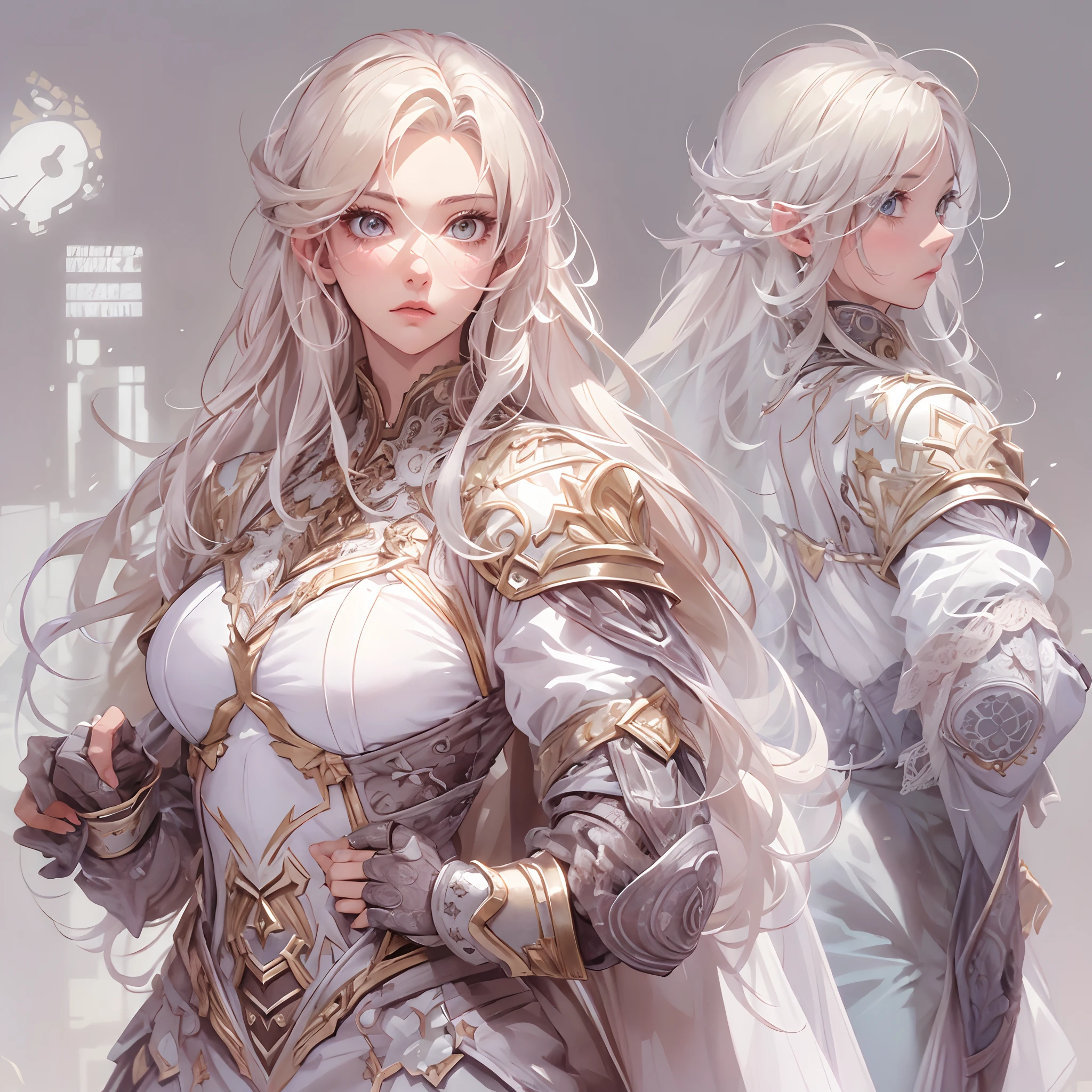 ((Masterpiece, Highest quality)), Detailed face, CharacterDesignSheet, full bodyesbian, Full of details, Multiple poses and expressions, Highly detailed, Depth, Many parts,white backgrounid,Beautiful paladin girl,Holding a shield,Extremely beautiful,Irridescent color,High Balance, Natural light, Lace,lacepantyhose,starrysky,Star decoration