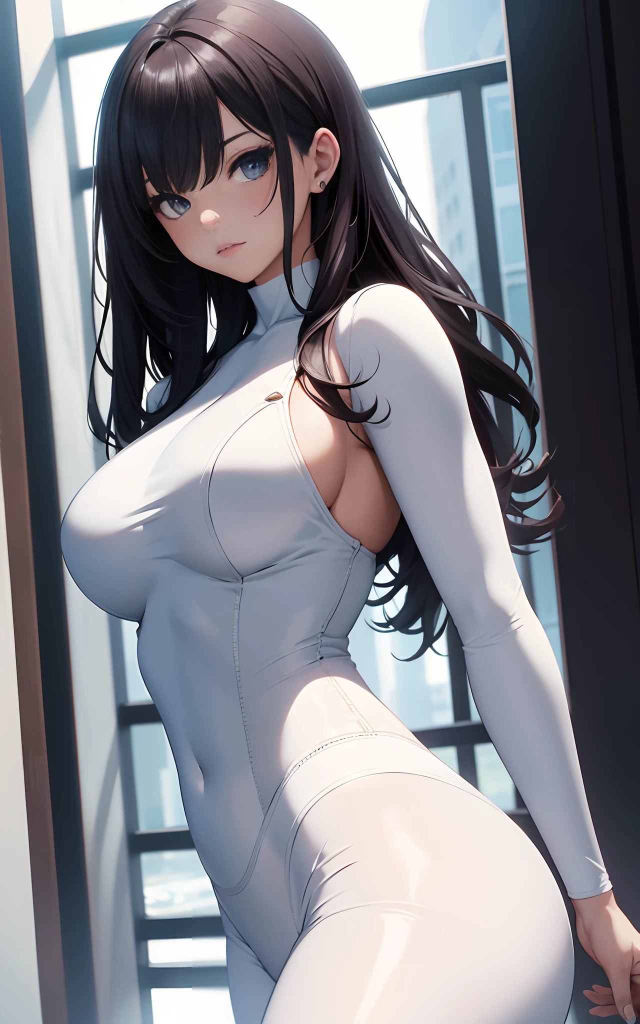 masterpiece, high quality, beautiful girl, waist shot, white bodysuit