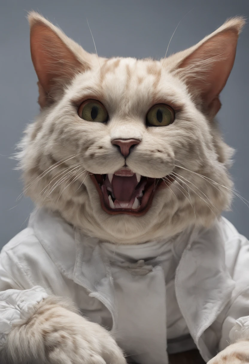 A close-up of a puppet cat，ultra-realistic 8k，hyper-detailing,High-precision details，Octalized rendering, (Don't appear in human form: 1.4) ，facing at camera，facial closeups