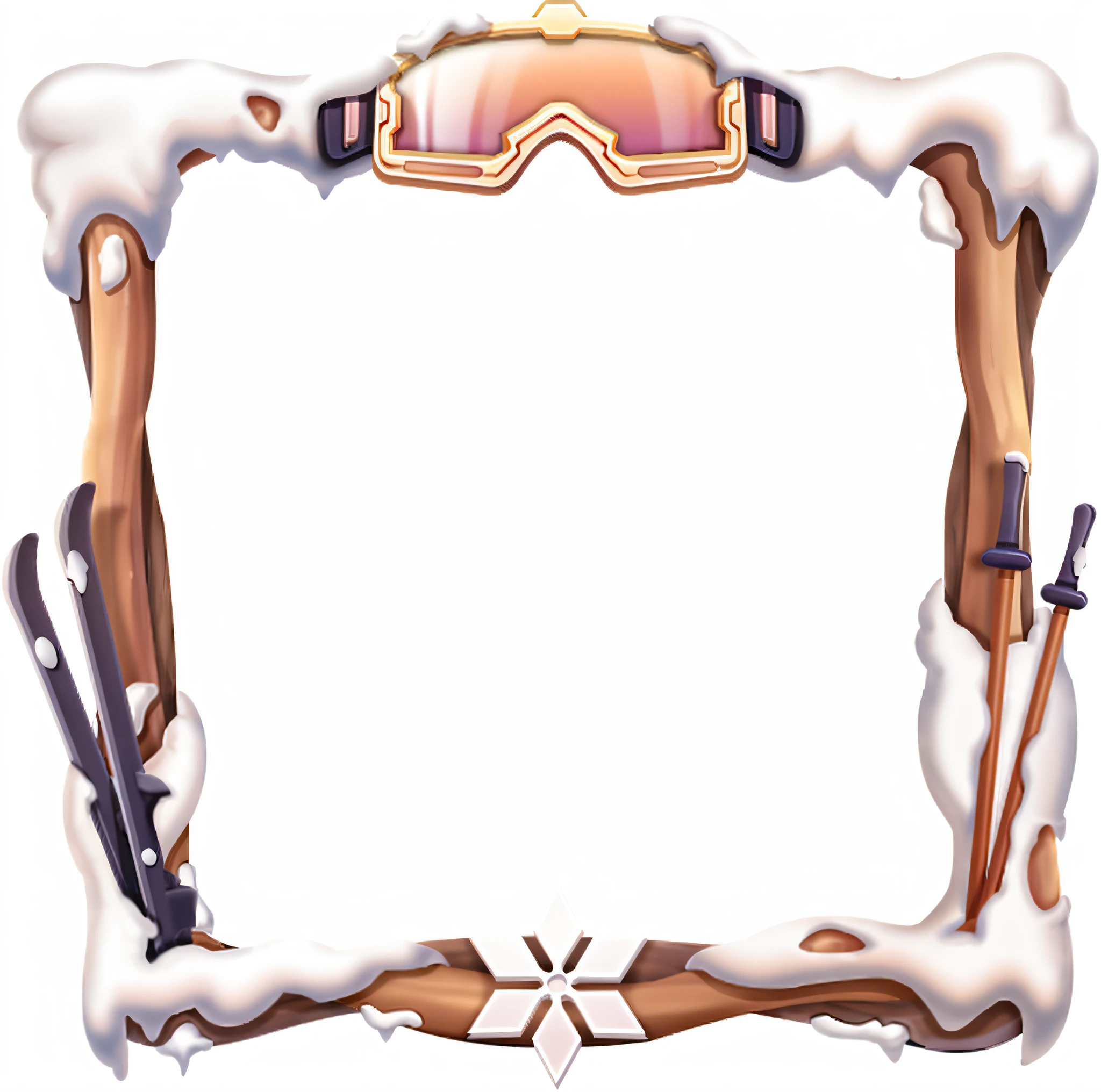 Ski goggles and ski poles are covered with snow, anime frames, tilted frame, layout frame, frostbite 3 rendered,inside stylized border,ray lighting from top of frame