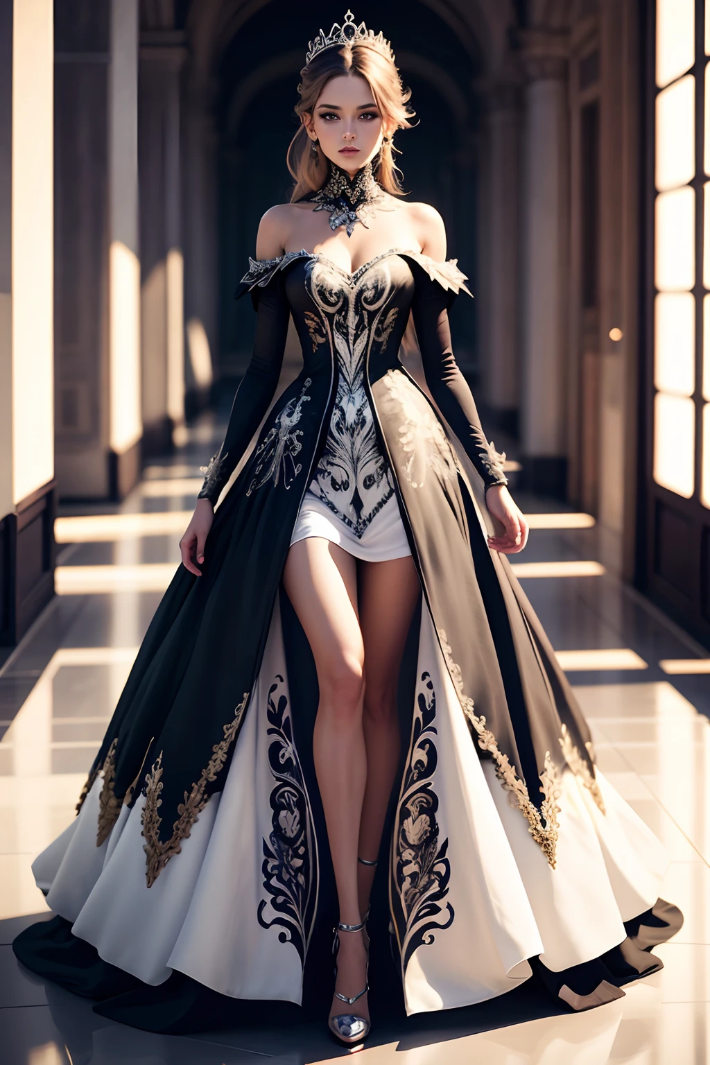 Couture dress,Full body standing painting,Catwalk walk,Princess dress