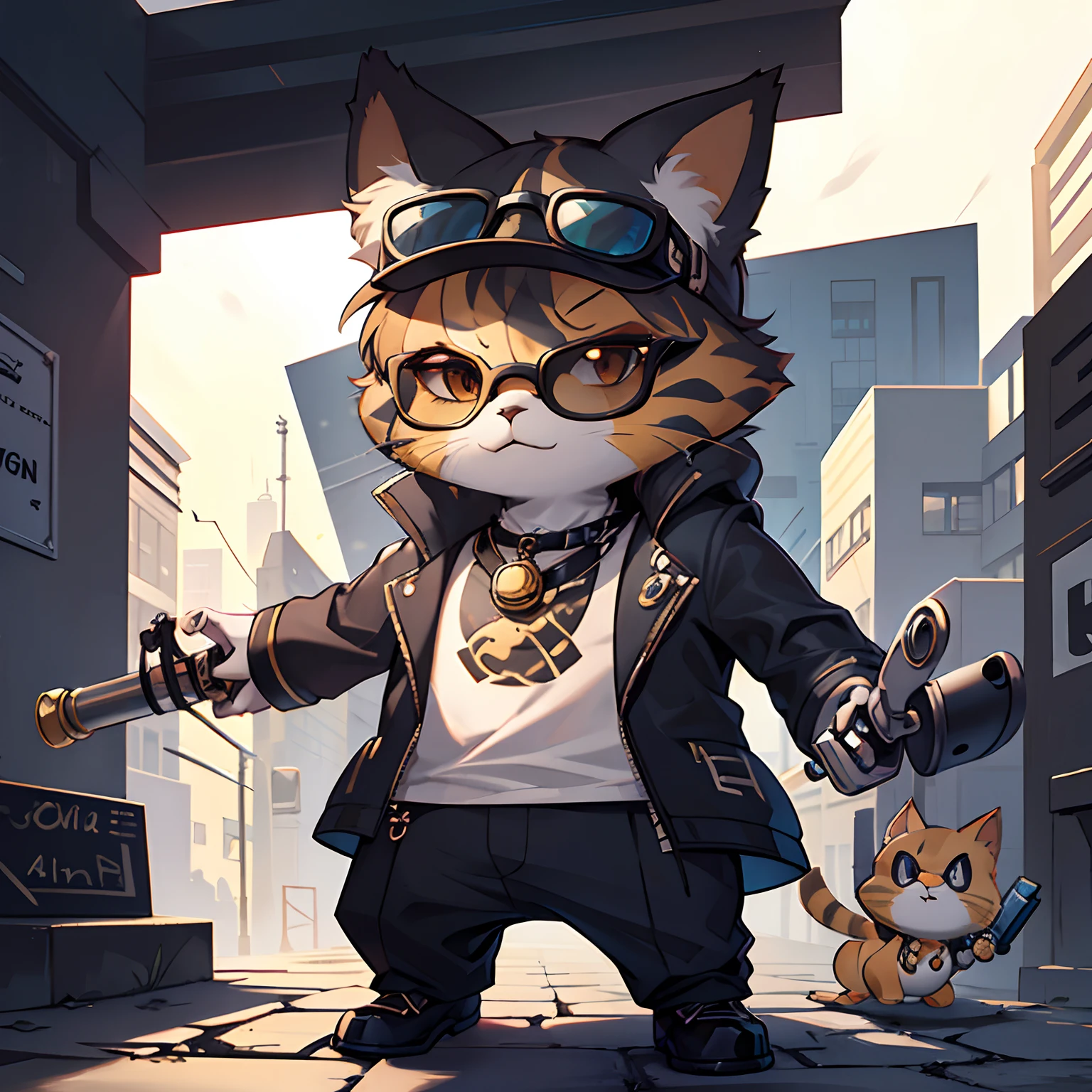 C4tt4stic,Cartoon calico cat with a pipe, Sunglasses on your face