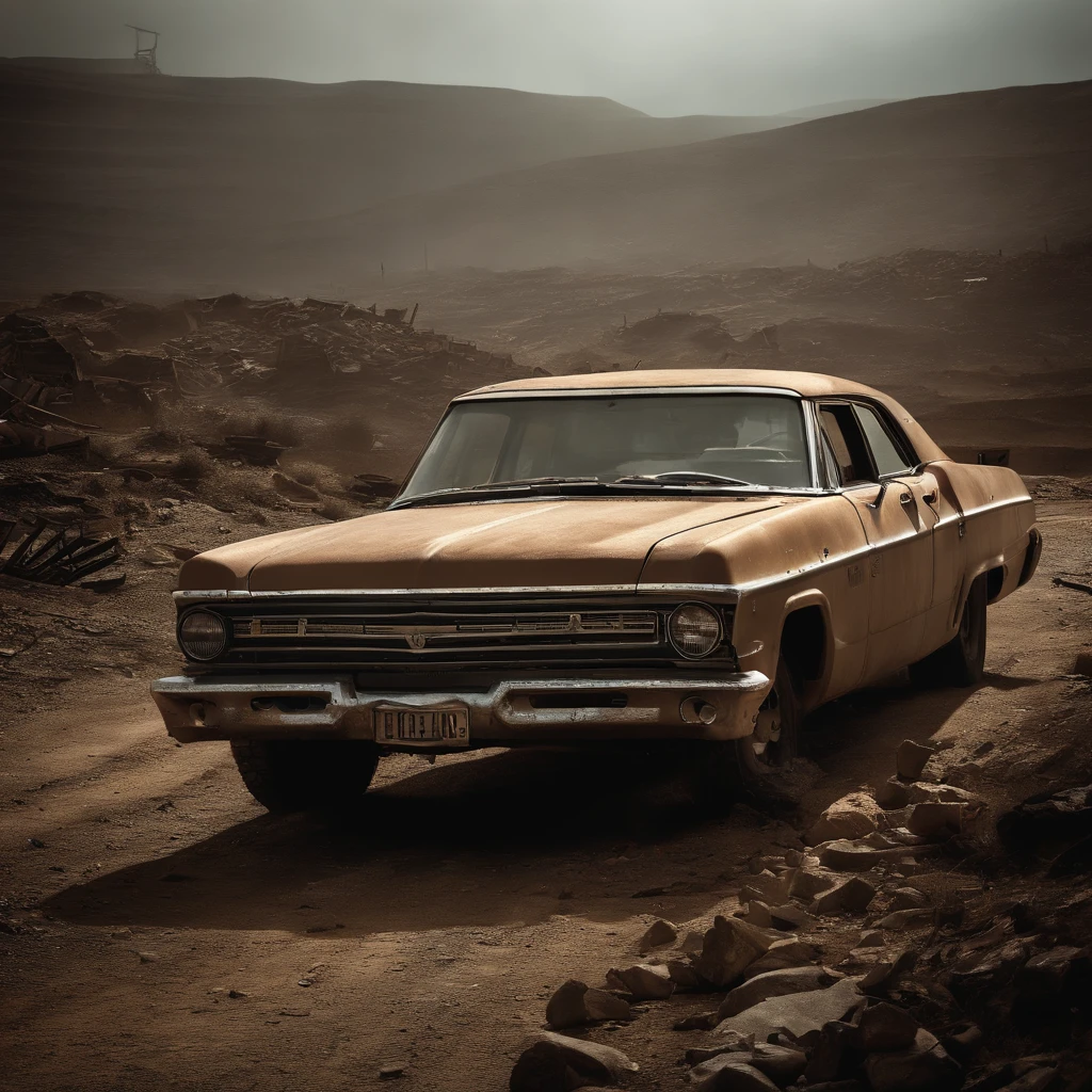 (((Post apocalyptic scenario, Desolate atmosphere, Dystopian landscape))) Postmodern wasteland punk rebels