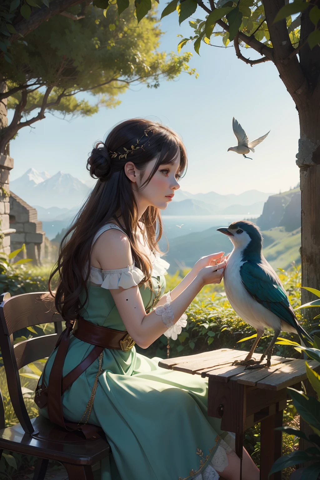Romanticism  Make an illustration for a fairy tale about a girl talking to animals and birds