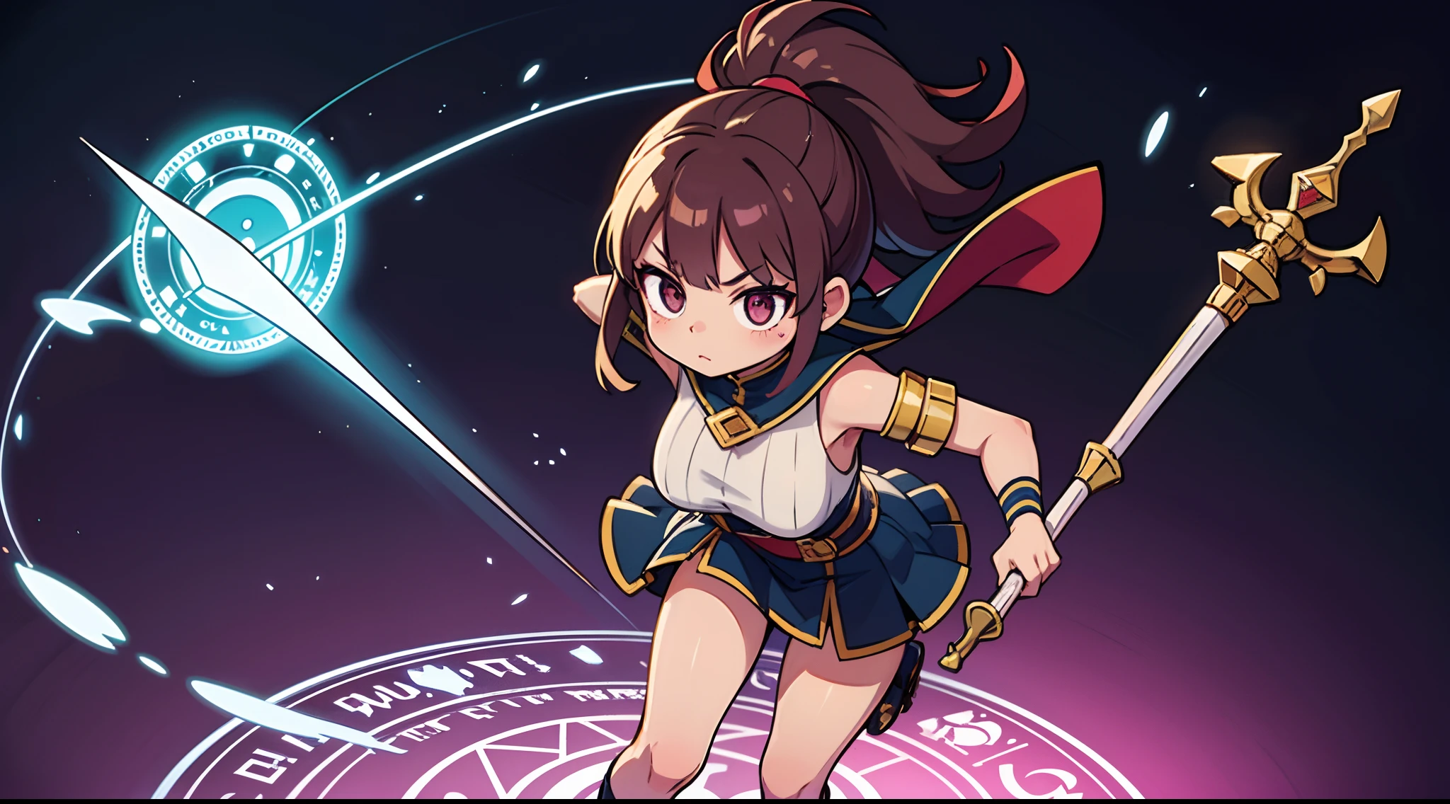 Woman with weapon coming out of body、kawaii、A magic circle appeared overhead and at your feet.、