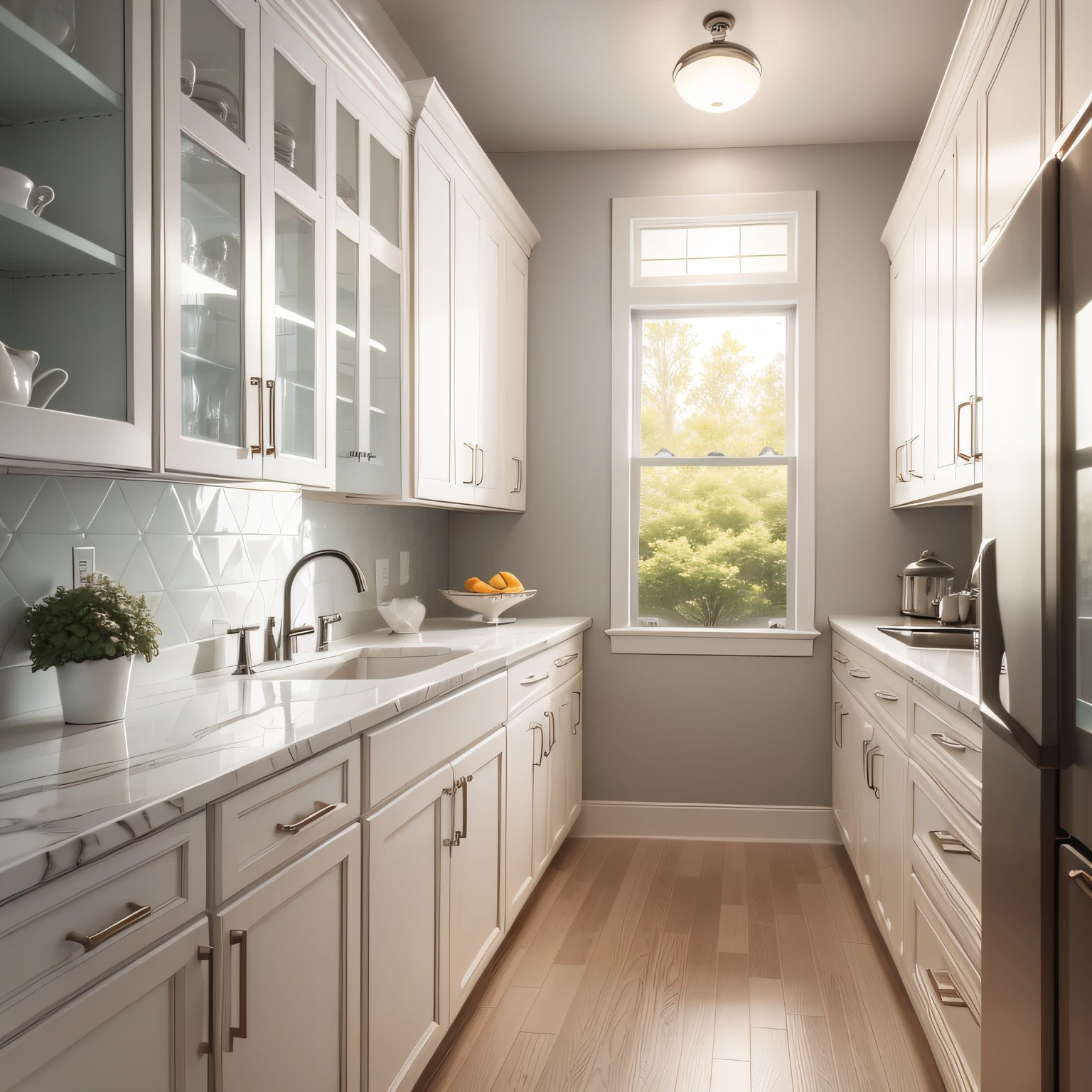 white cabinets and gray countertop with Pantry