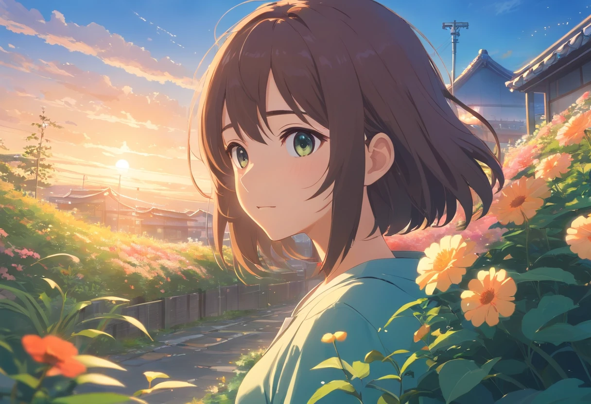 Best quality at best,tmasterpiece,The is very detailed,Face details,8K, detailed back ground,Pure landscape view,独奏,Chinese city,Chinese service,the night,themoon,scenecy,high place,horizon,ventania,wind blown,flowerbed