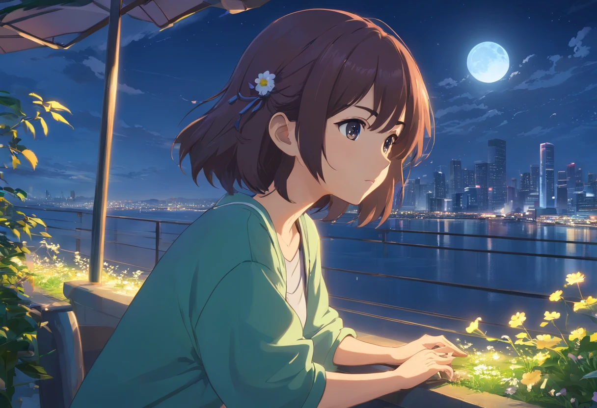 Best quality at best,tmasterpiece,The is very detailed,Face details,8K, detailed back ground,There are no characters,There are no roles,Pure landscape view,独奏,Chinese city,Chinese service,the night,themoon,scenecy,high place,horizon,ventania,wind blown,flowerbed