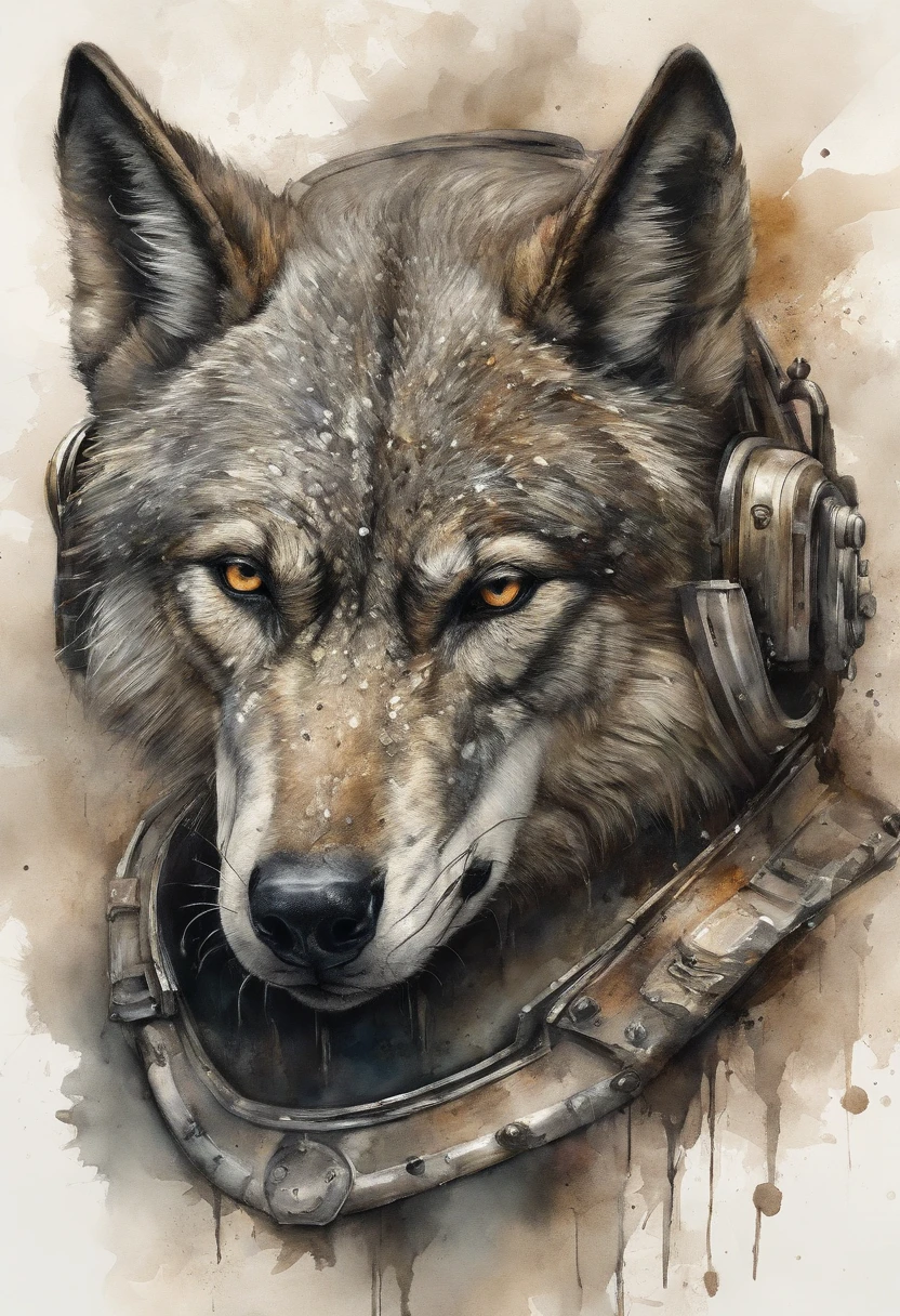 top-quality, Dramatic Lighting, menacing pose, fierce look, epic atmosphere, (((Helmet in the shape of a wolf's head))), (((Full body shot))),Wolves made of metal, cyborgs, Cyberpunk style, Clockwork, ((Intricate details)), nffsw, ((Intricate details, hyperdetails)), incandescent lamps, cinematic shot, Vignette, bokeh effect beckground, (dogy), (Full body shot).