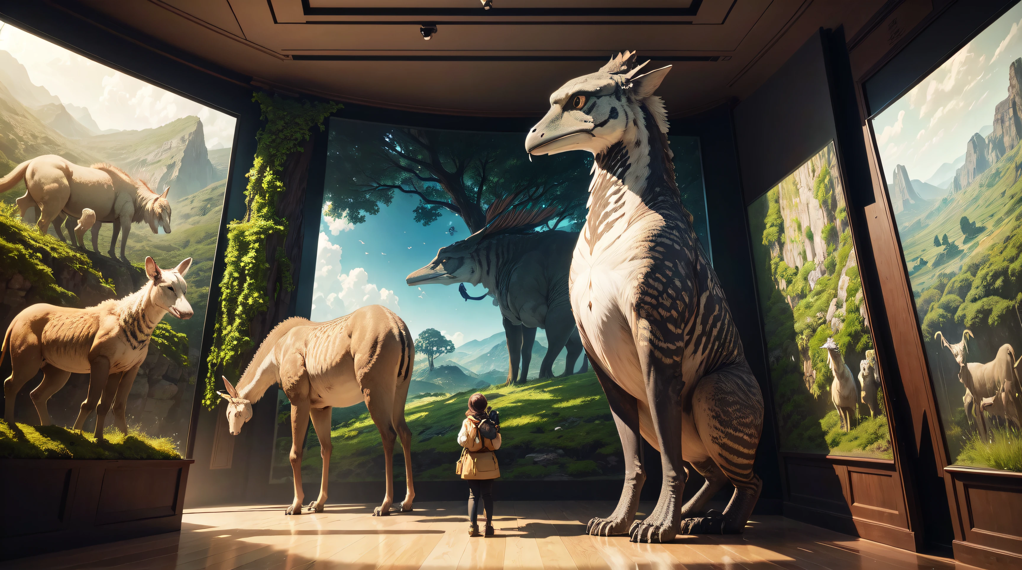 Local Museums: A natural history museum with a focus on local flora and fauna, offering lifelike dioramas of the region's ecosystems and interactive touch-screen displays for a hands-on learning experience, Illustration, digital art showcasing detailed depictions of the diverse wildlife, highly detailed, realistic, best quality, highly resolution, 4k, 8k, UHD, HD --ar 16:9 --v 5