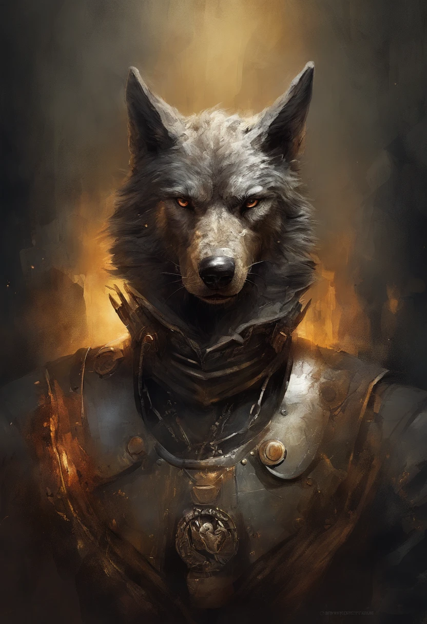 top-quality, Dramatic Lighting, menacing pose, fierce look, epic atmosphere, (((Helmet in the shape of a wolf's head))), (((Full body shot))),Wolves made of metal, cyborgs, Cyberpunk style, Clockwork, ((Intricate details)), nffsw, ((Intricate details, hyperdetails)), incandescent lamps, cinematic shot, Vignette, bokeh effect beckground, (dogy), (Full body shot).