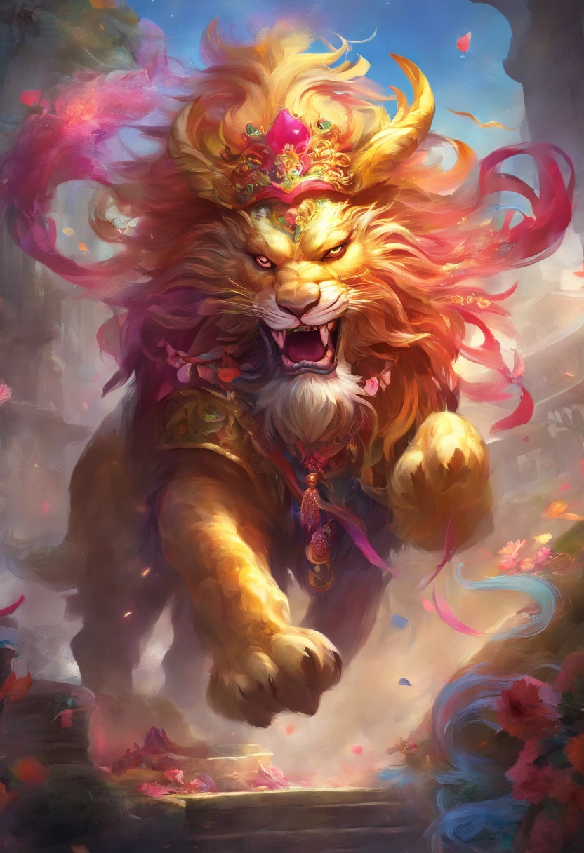 lion dance, depth of fields,jubilation, festivity, exhilarated, Streamers