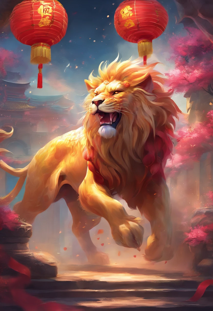 lion dance, depth of fields,jubilation, festivity, exhilarated, Streamers