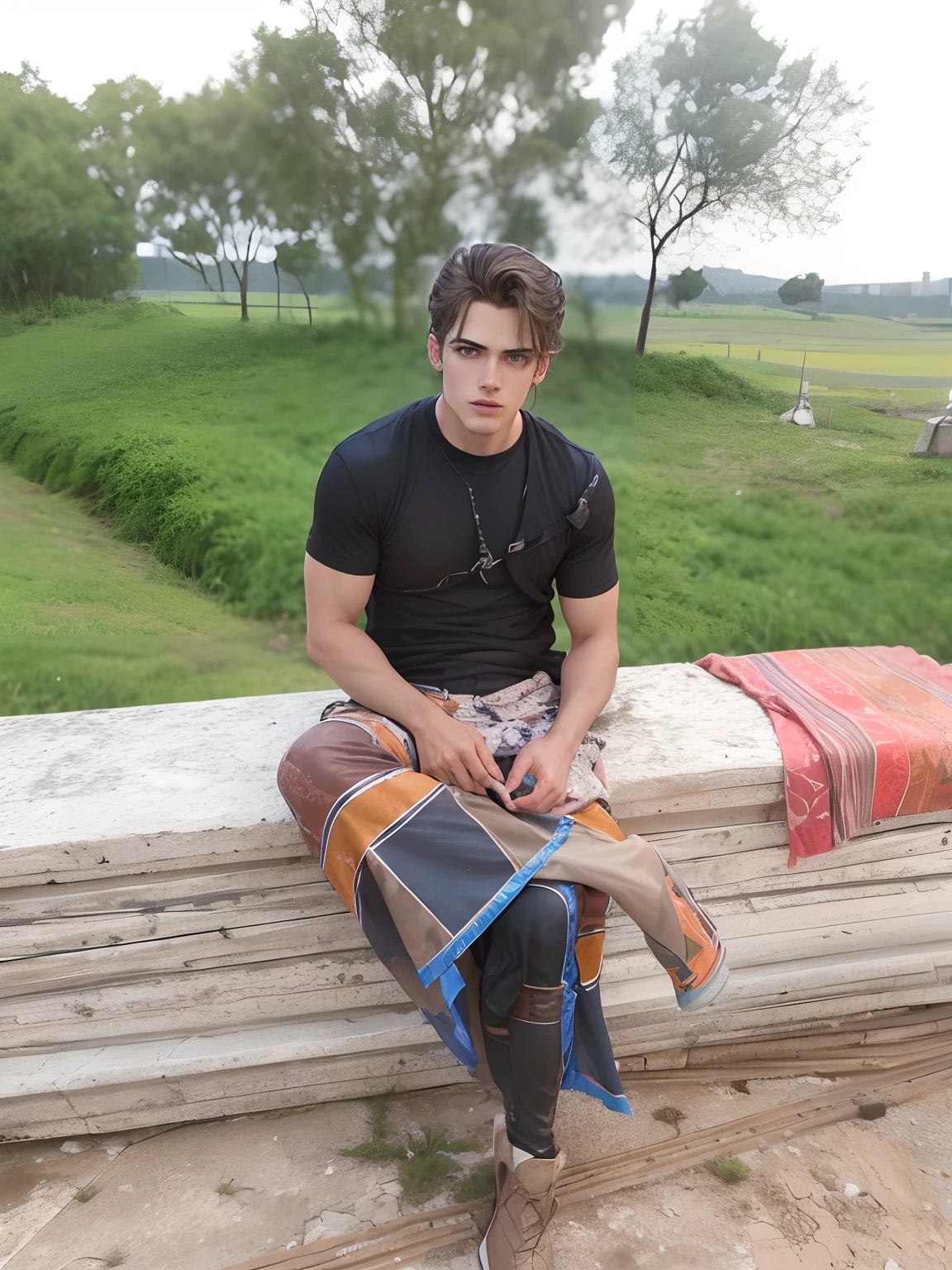 25-year-old man,a handsome,against the backdrop of a metropolis, It's dark night, Serious, hyper realisitc, young Hayden Christensen, Anakin SkyWalker(A detailed eye:1.3),BazleColor Eye,full bodyesbian