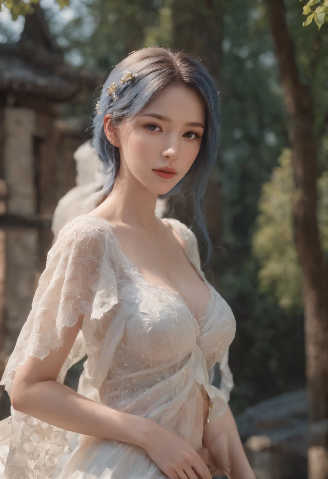 Brown hair, surrealism, Ghibli-like colors,  Ghibli-like colors, anime big breast,  Standing painting, angle of view,  foreshortening, foreshortening, 8K, Super detail，Women have full breasts and blue hair,hentail realism, shadowing,，character sheets, reference sheet, Standing painting, 8K, Super detail, 1080p, Women's HD，femele, 16k, A high resolution, Best quality, High quality, Anatomically correct, Masterpiece, ccurate, hyper HD，As graceful as a swan，unreal-engine， Ghibli-like colors,   anime big breast,  Standing painting, angle of view,battle armor，ssee-through，Lace skirt
