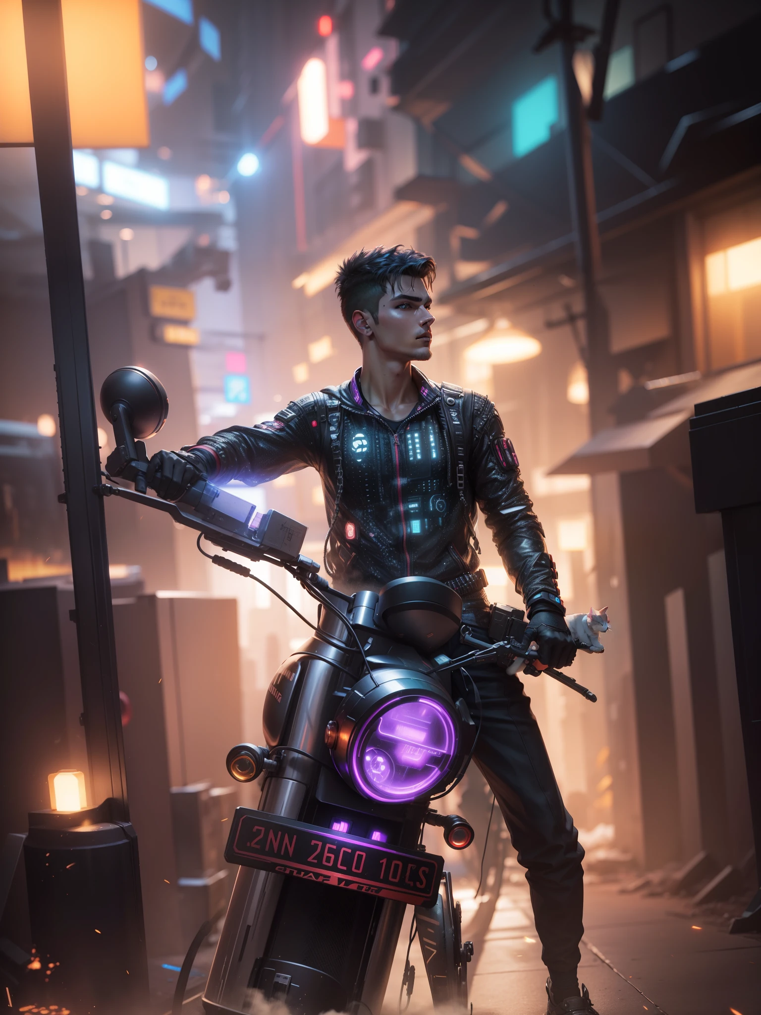 Change cyberpunk handsome boy ultra realistic with cat