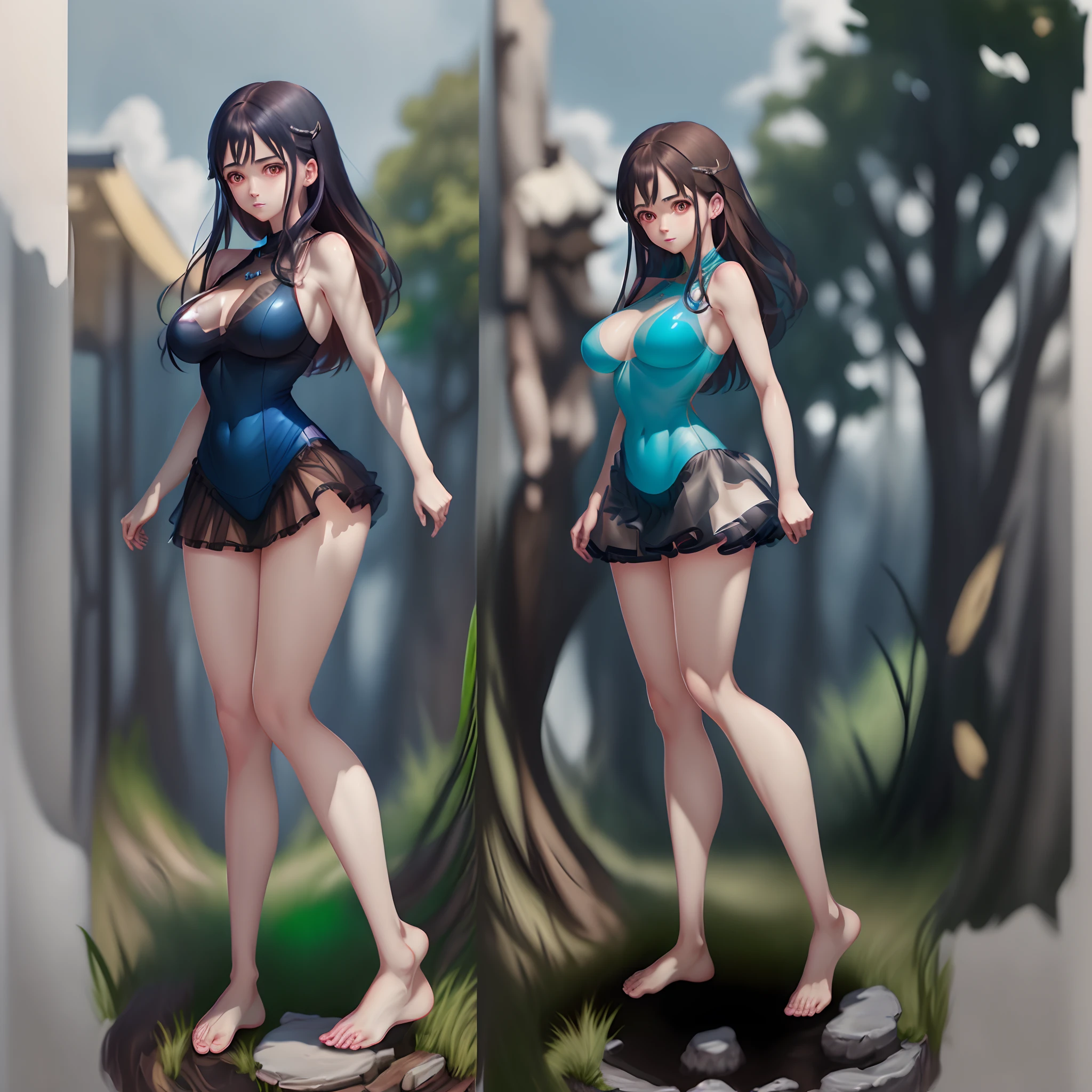 Brown hair, surrealism, Ghibli-like colors, Ghibli-like colors, anime big breast, Standing painting, angle of view, foreshortening, foreshortening, 8K, Super detail,Women have full breasts and blue hair,hentail realism, shadowing,,character sheets, reference sheet, Standing painting, 8K, Super detail, 1080p, Women's HD,femele, 16k, A high resolution, Best quality, High quality, Anatomically correct, Masterpiece, ccurate, hyper HD,As graceful as a swan,unreal-engine, Ghibli-like colors, anime big breast, Standing painting, angle of view,battle armor,ssee-through,Lace skirt