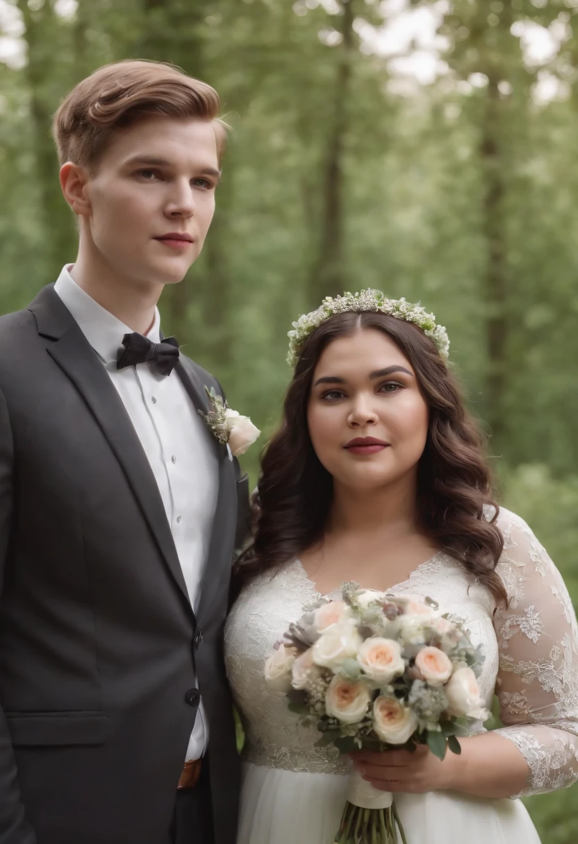 black chubby lady and brown slender man getting married