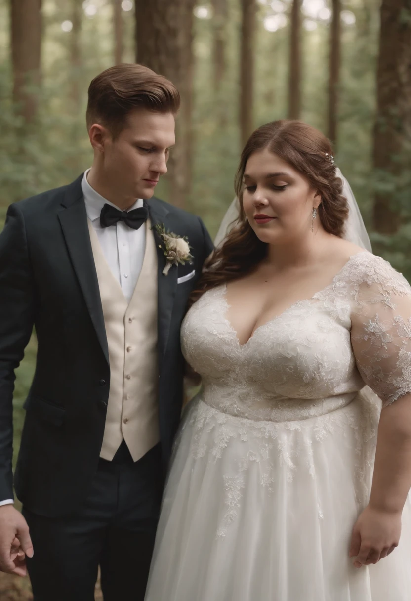 black chubby lady and brown slender man getting married