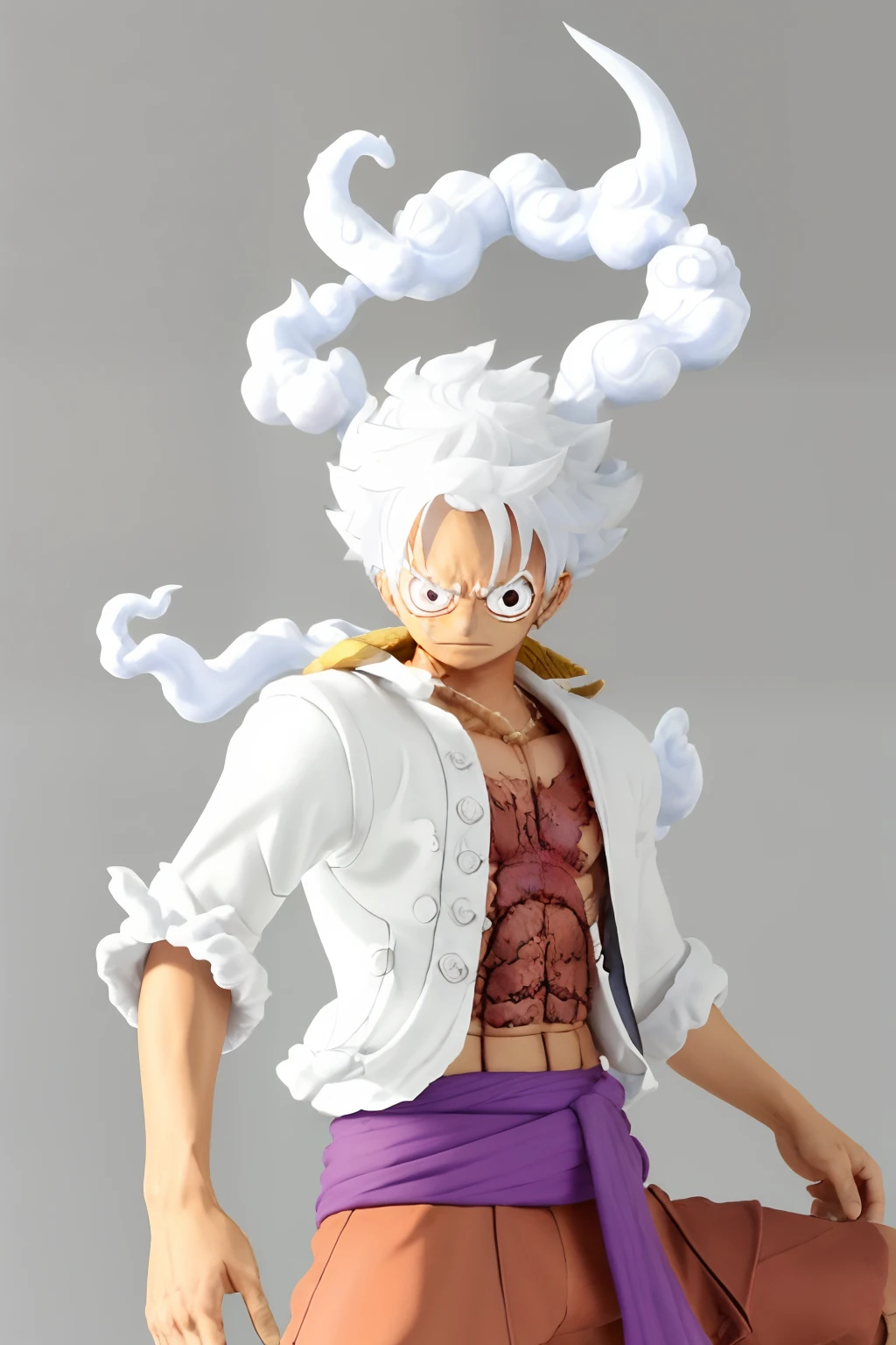 Best quality, ultra high resolution, ultra-detailed,realistic,18 years old,boy,8k,Luffy,one piece,White flame hair,Luffy gear 5,