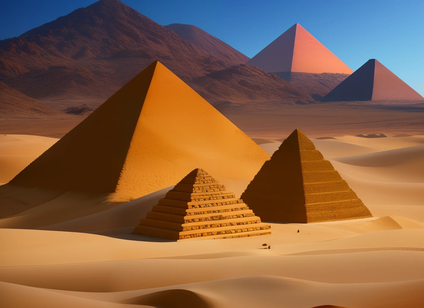 A desert，pyramid，piggy