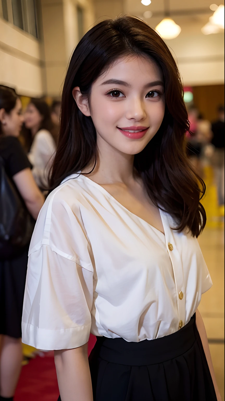 smiling woman with a smile on her face at a convention, valentina remenar, cindy avelino, basia tran, she is smiling, jossi of blackpink, portrait sophie mudd, jia, very slightly smiling, very pretty face, slight cute smile, daverapoza, nice face, kiko mizuhara, nivanh chanthara