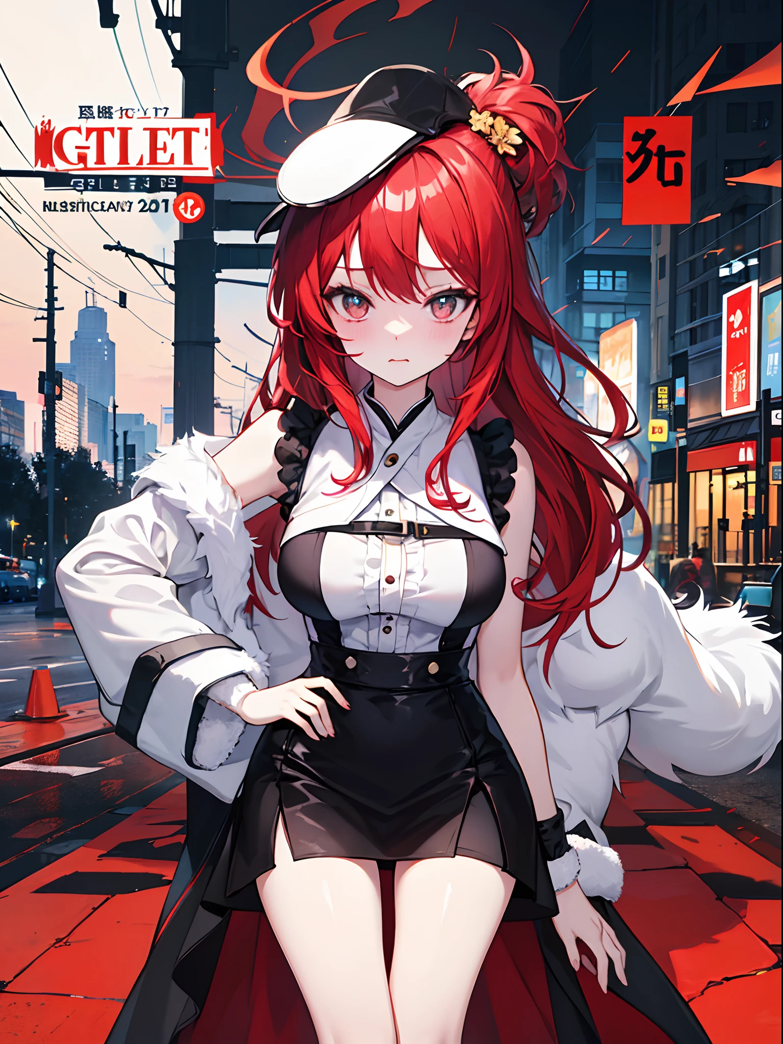 Masterpiece, beautiful art, professional artist, 8k, art style by sciamano240, very detailed face, detailed hair, detailed clothes, detailed fabric, perfectly drawn body, beautiful face, long hair, red hair , very detailed yellow eyes, wide smile, wearing trendy spring clothes , coat, black thigh boots, black pencil skirt, glasses, pouty lips , rosey cheeks, sunny spring setting, , show details in eyes, upclose view, looking at viewer, on a date walking, purse on shoulder,
